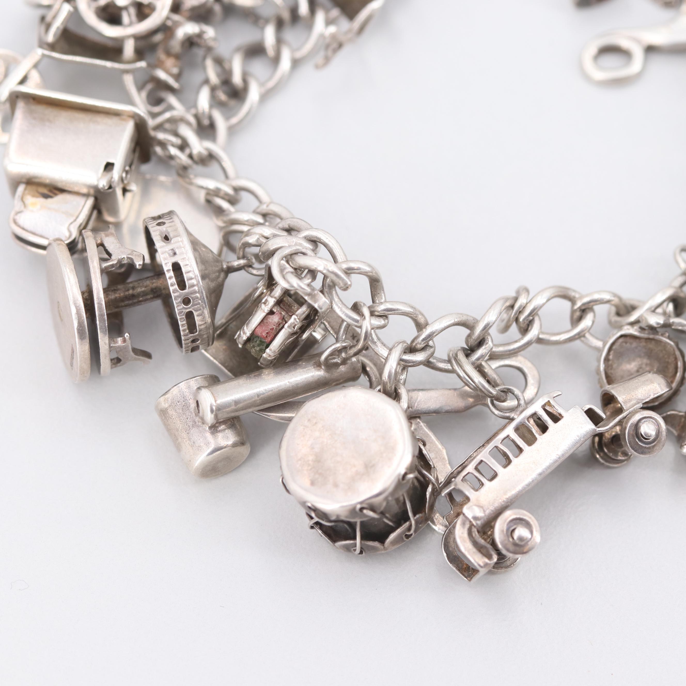 Sterling Silver Thirty Charm Bracelet