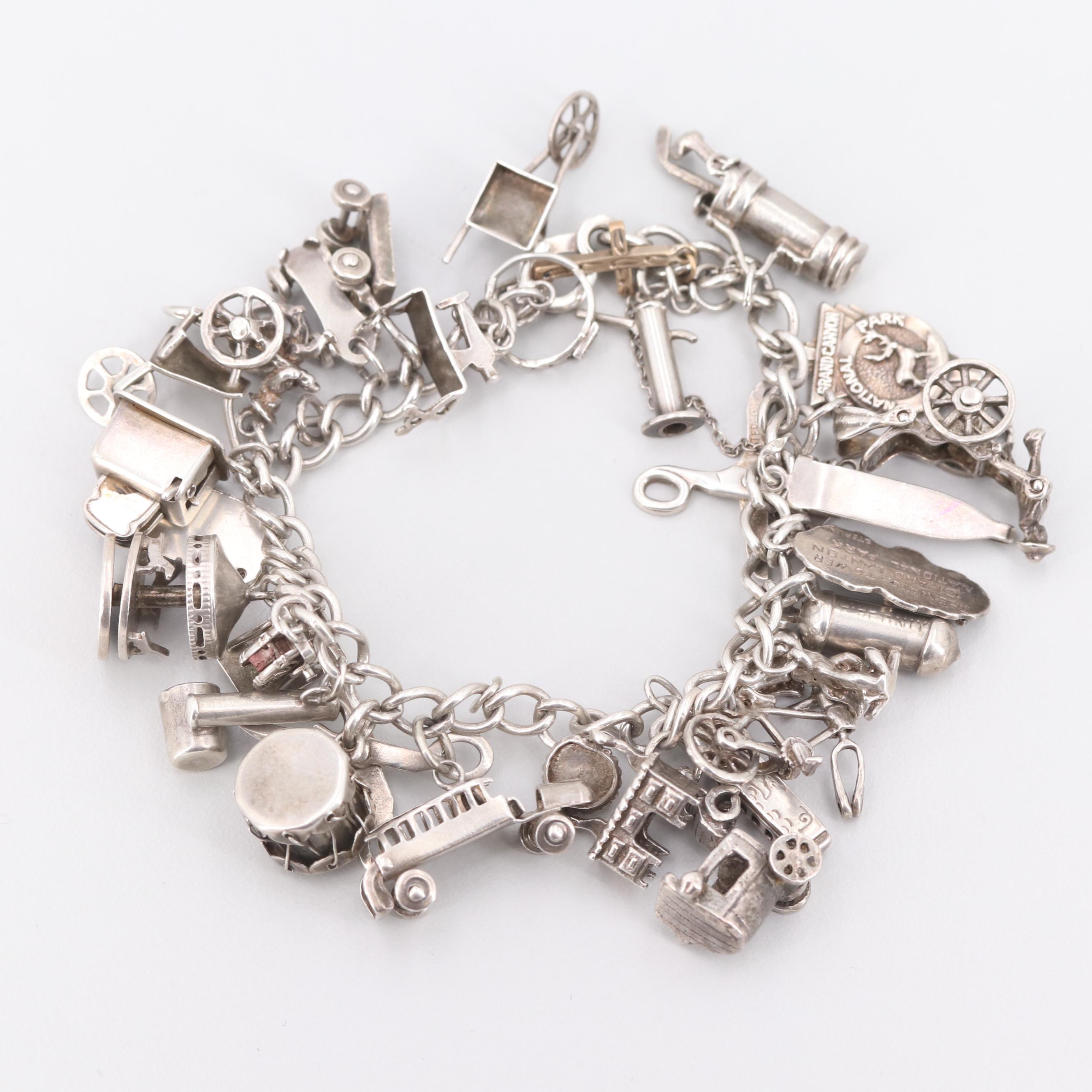 Sterling Silver Thirty Charm Bracelet