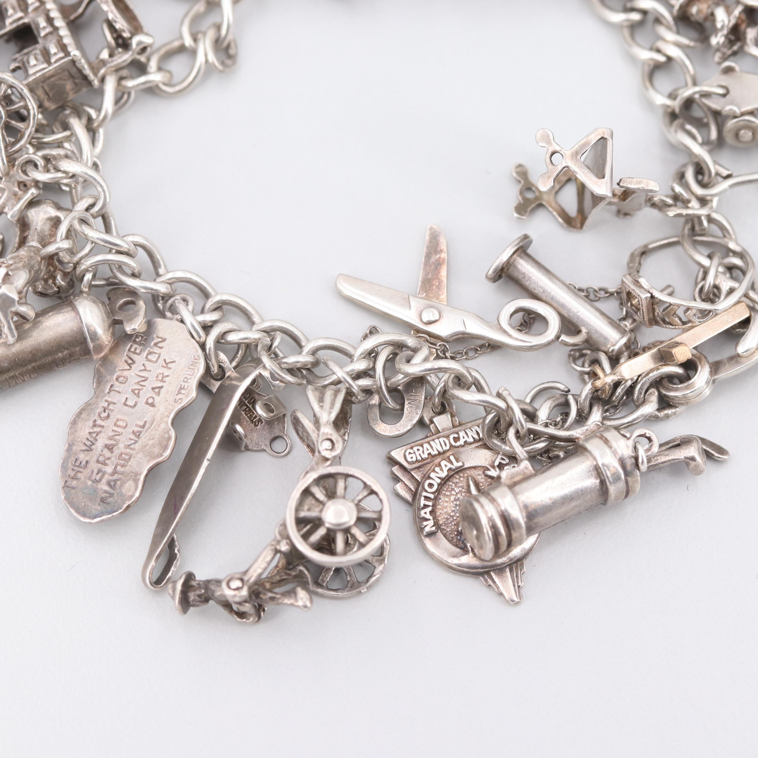 Sterling Silver Thirty Charm Bracelet