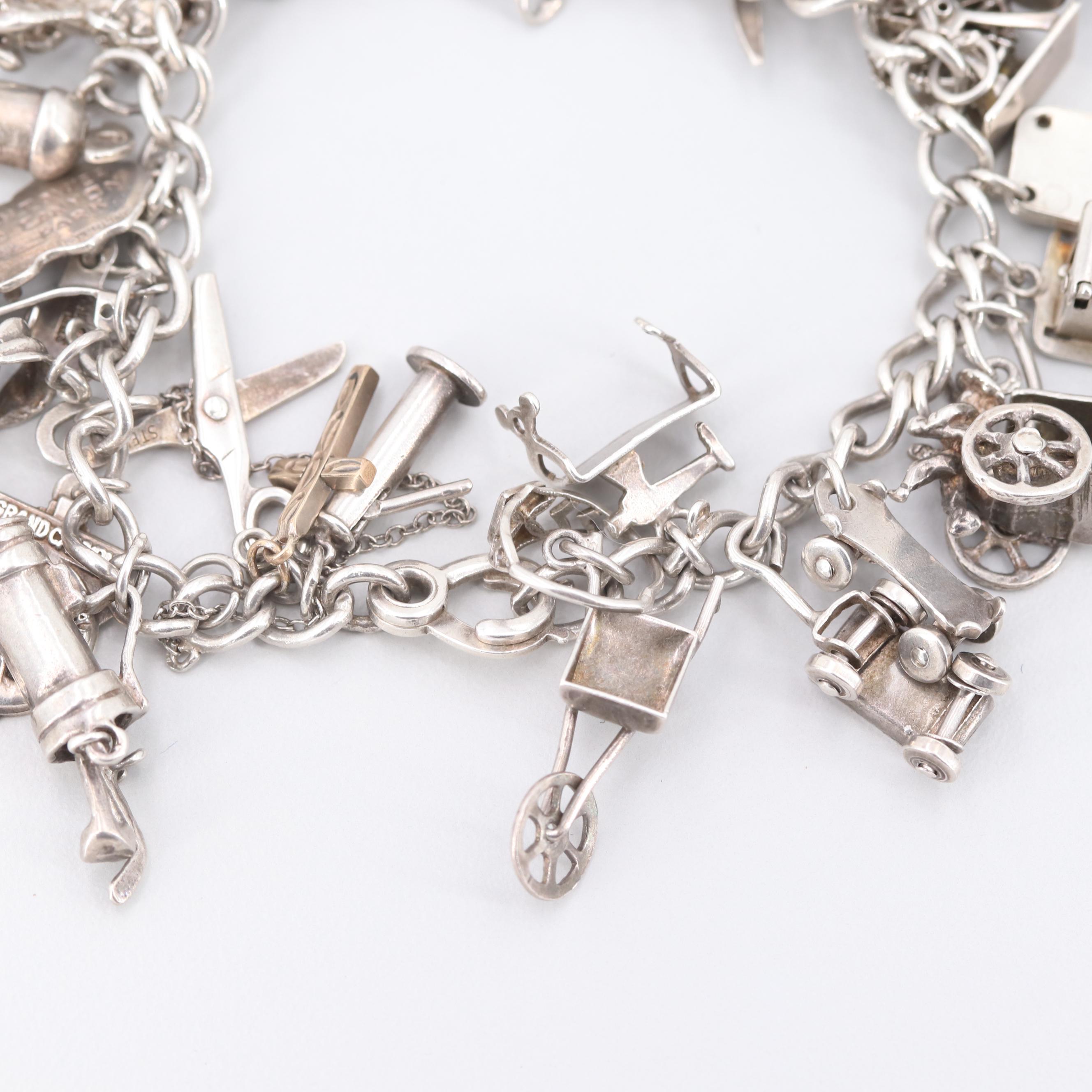 Sterling Silver Thirty Charm Bracelet