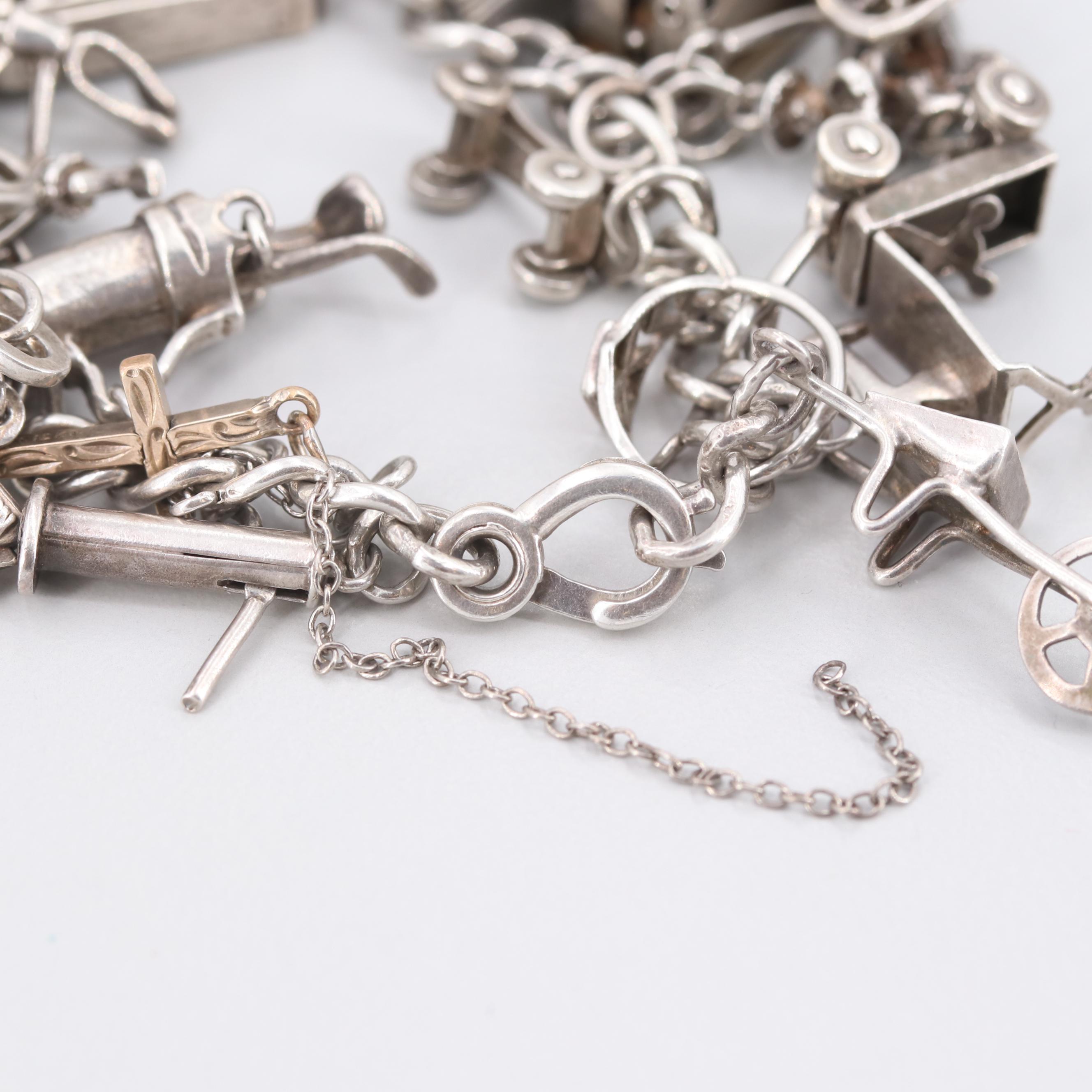 Sterling Silver Thirty Charm Bracelet