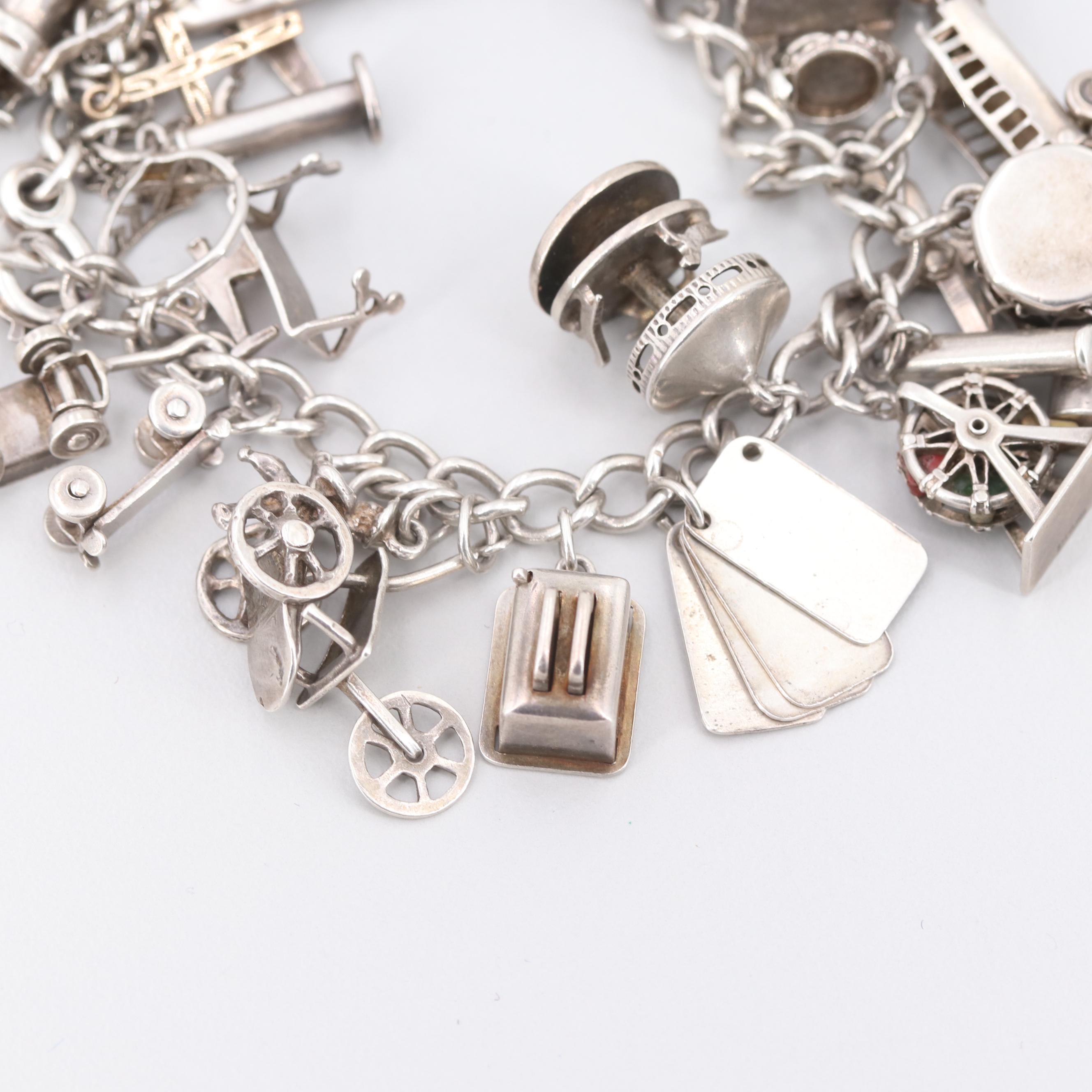 Sterling Silver Thirty Charm Bracelet