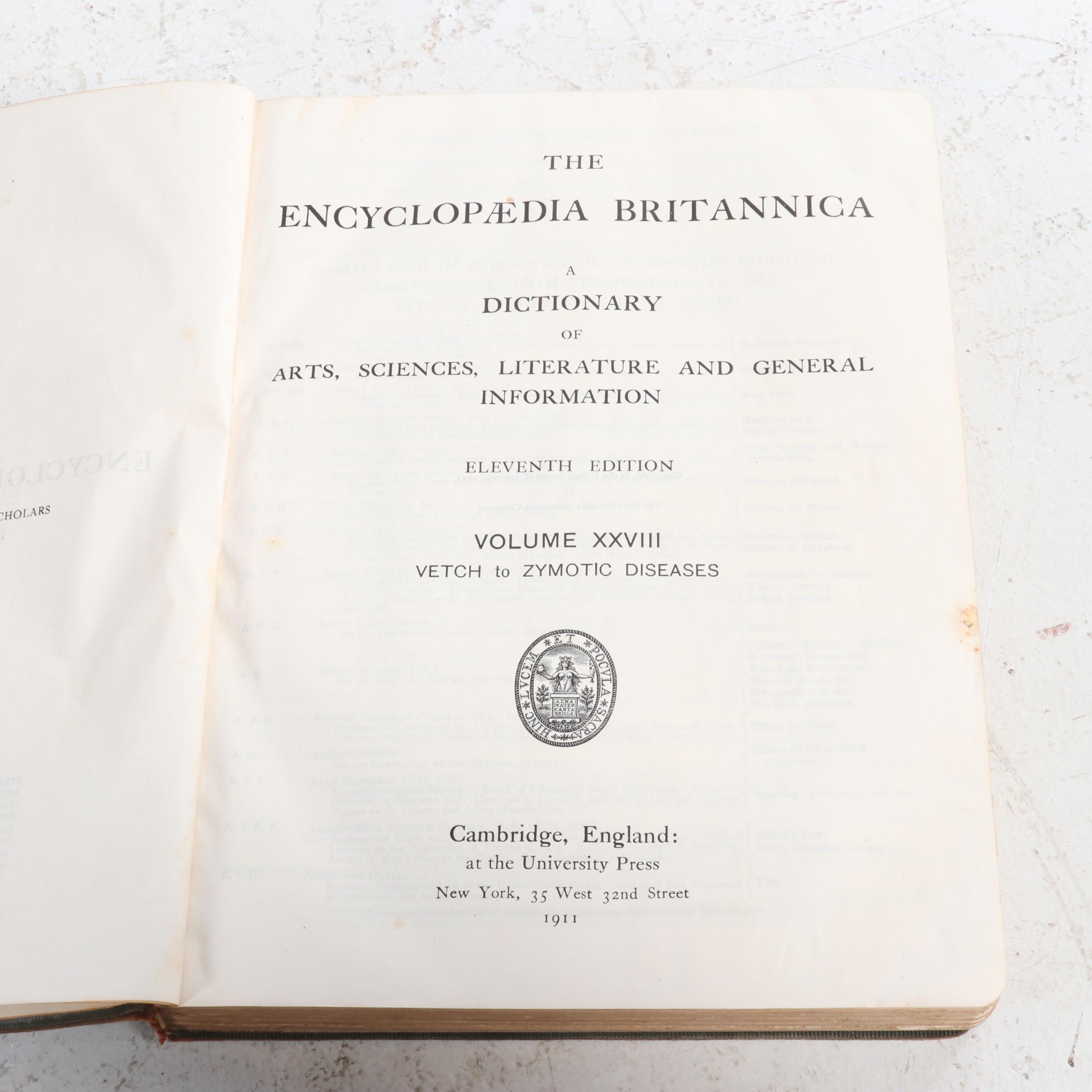 Eleventh Edition "Encyclopaedia Britannica" with Original Bookcase, 1910-1911
