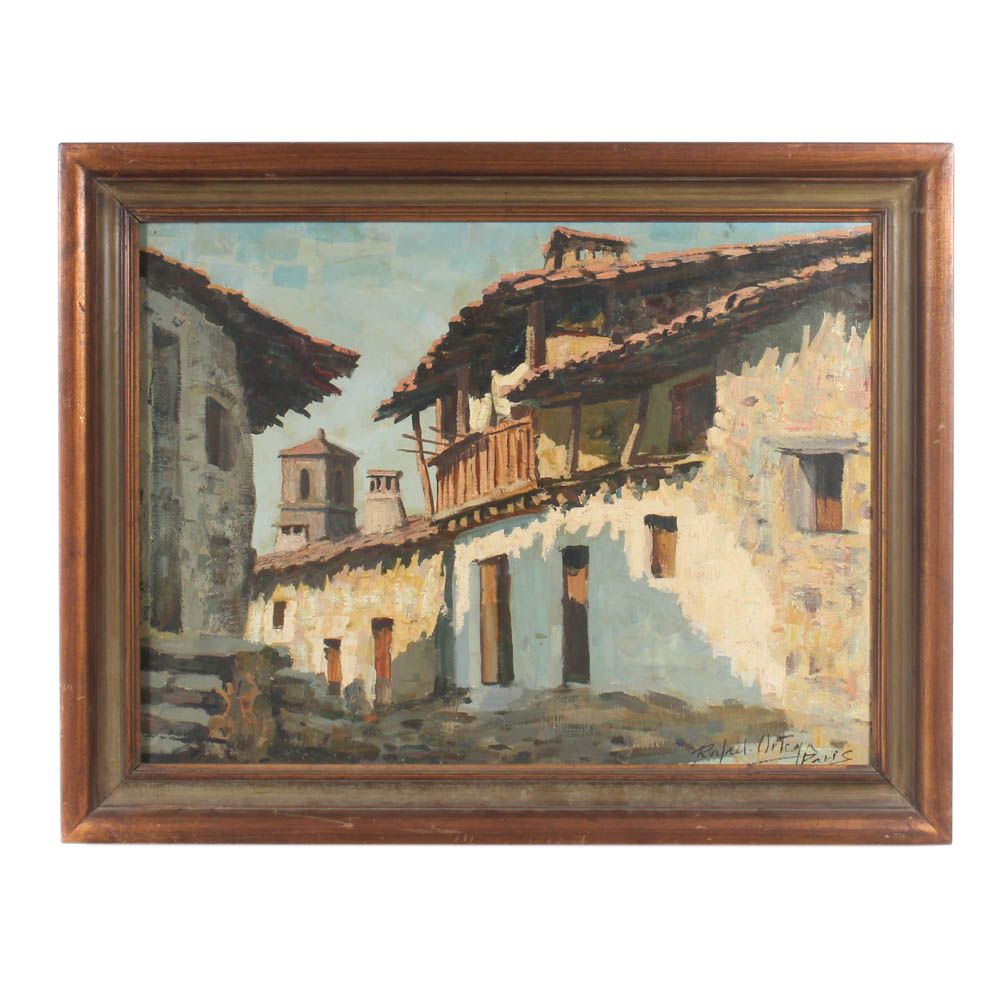 Rafael Ortega Village Scene Oil Painting