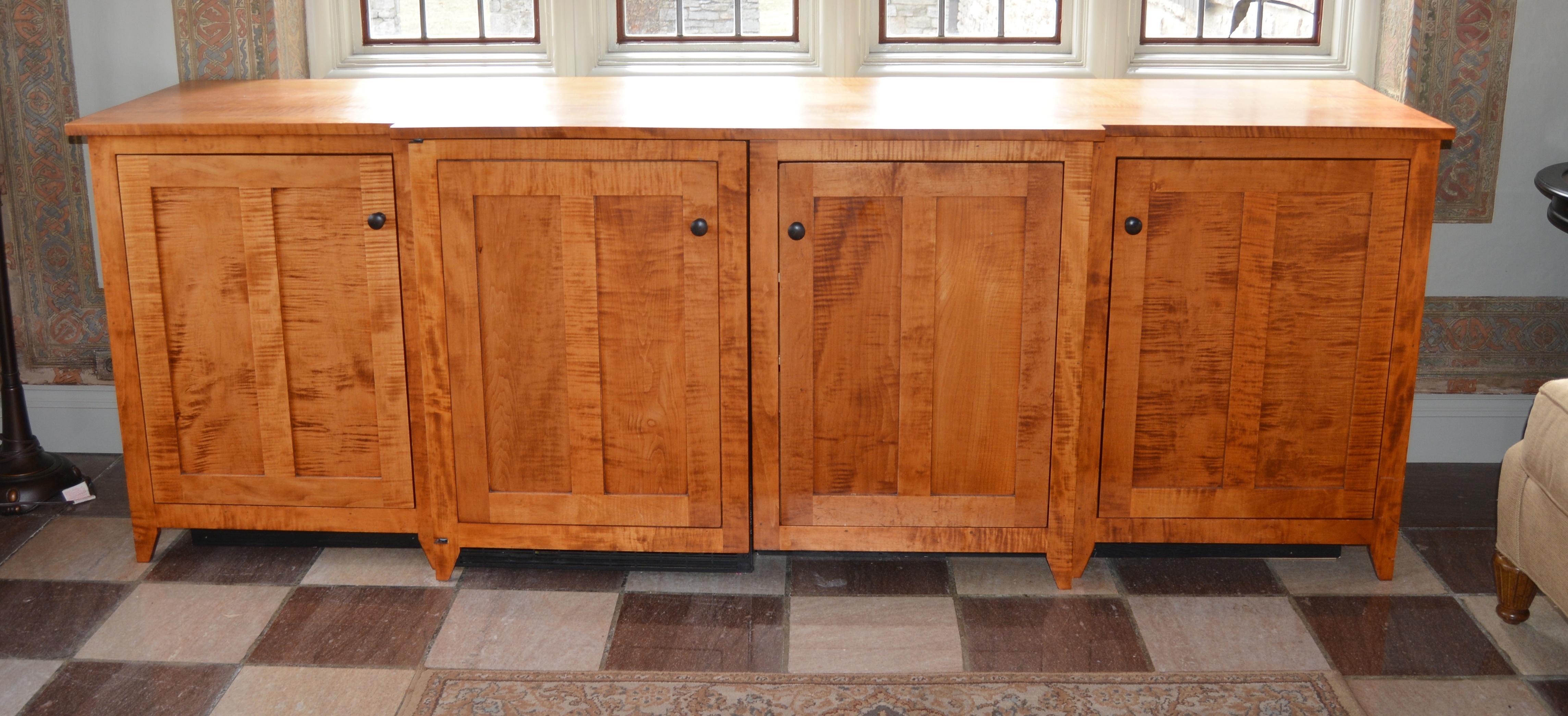 Miller & Slay Woodworking Maple Credenza with Built-In Mini Fridge, Contemporary