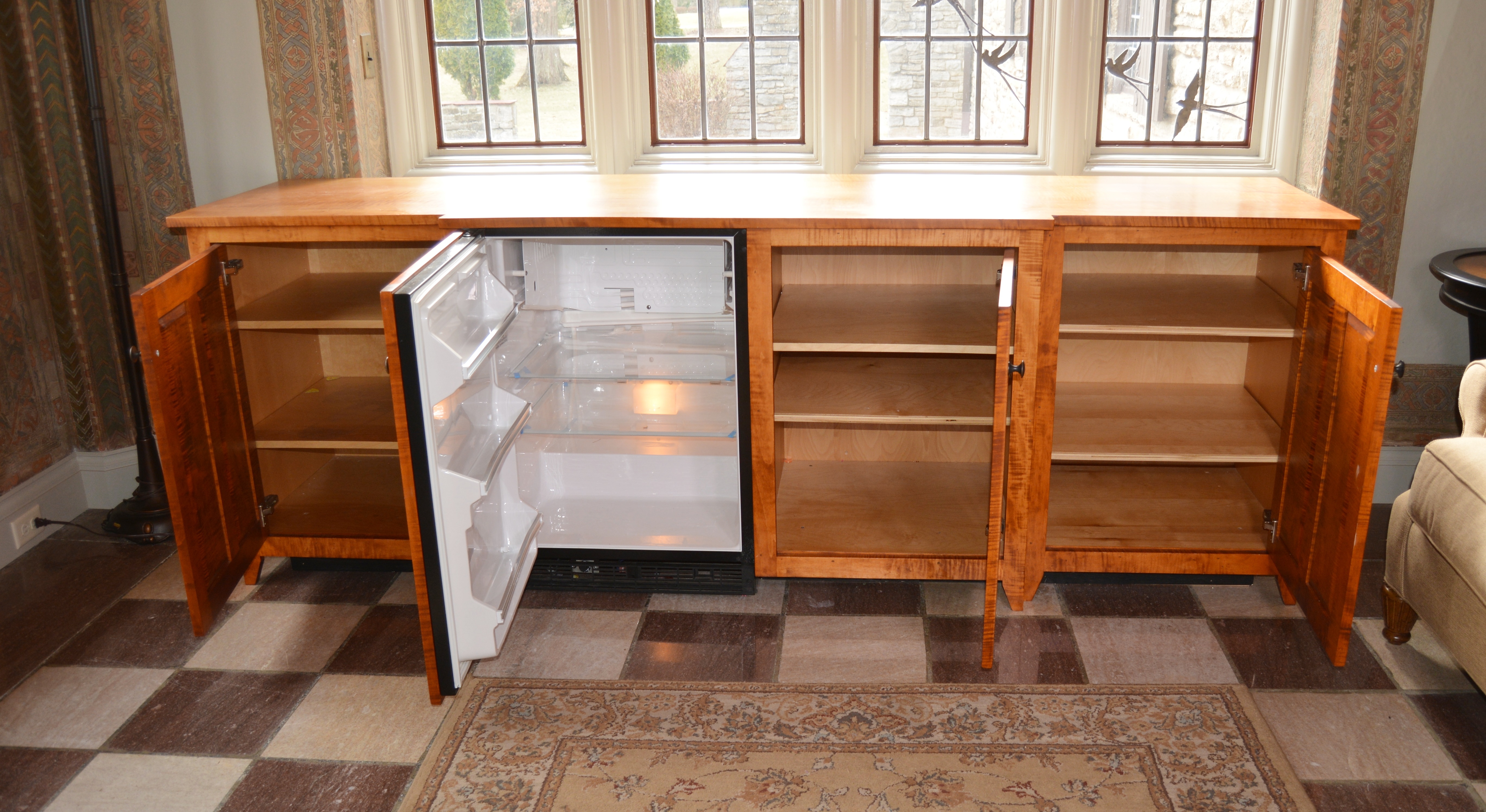 Miller & Slay Woodworking Maple Credenza with Built-In Mini Fridge, Contemporary