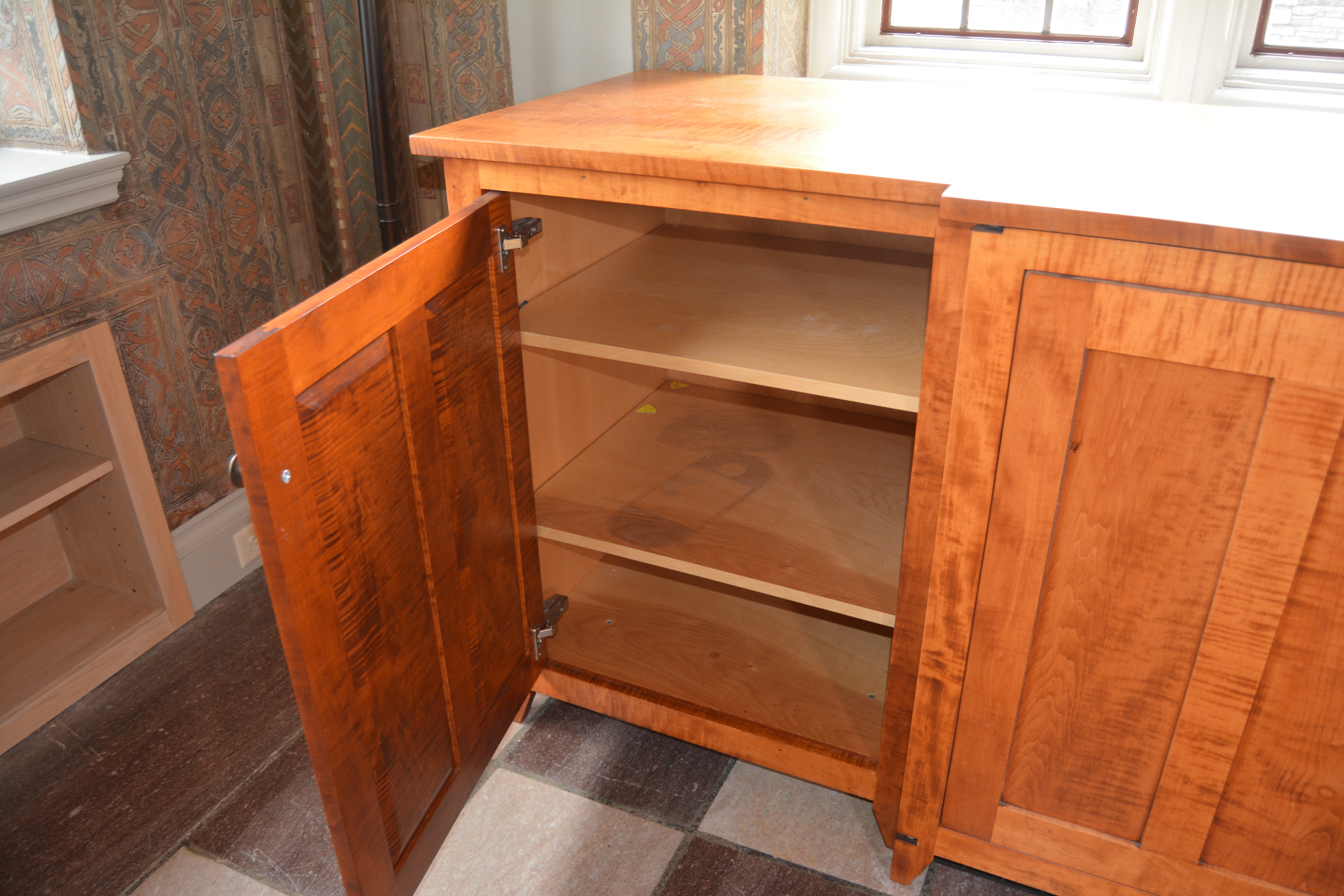 Miller & Slay Woodworking Maple Credenza with Built-In Mini Fridge, Contemporary