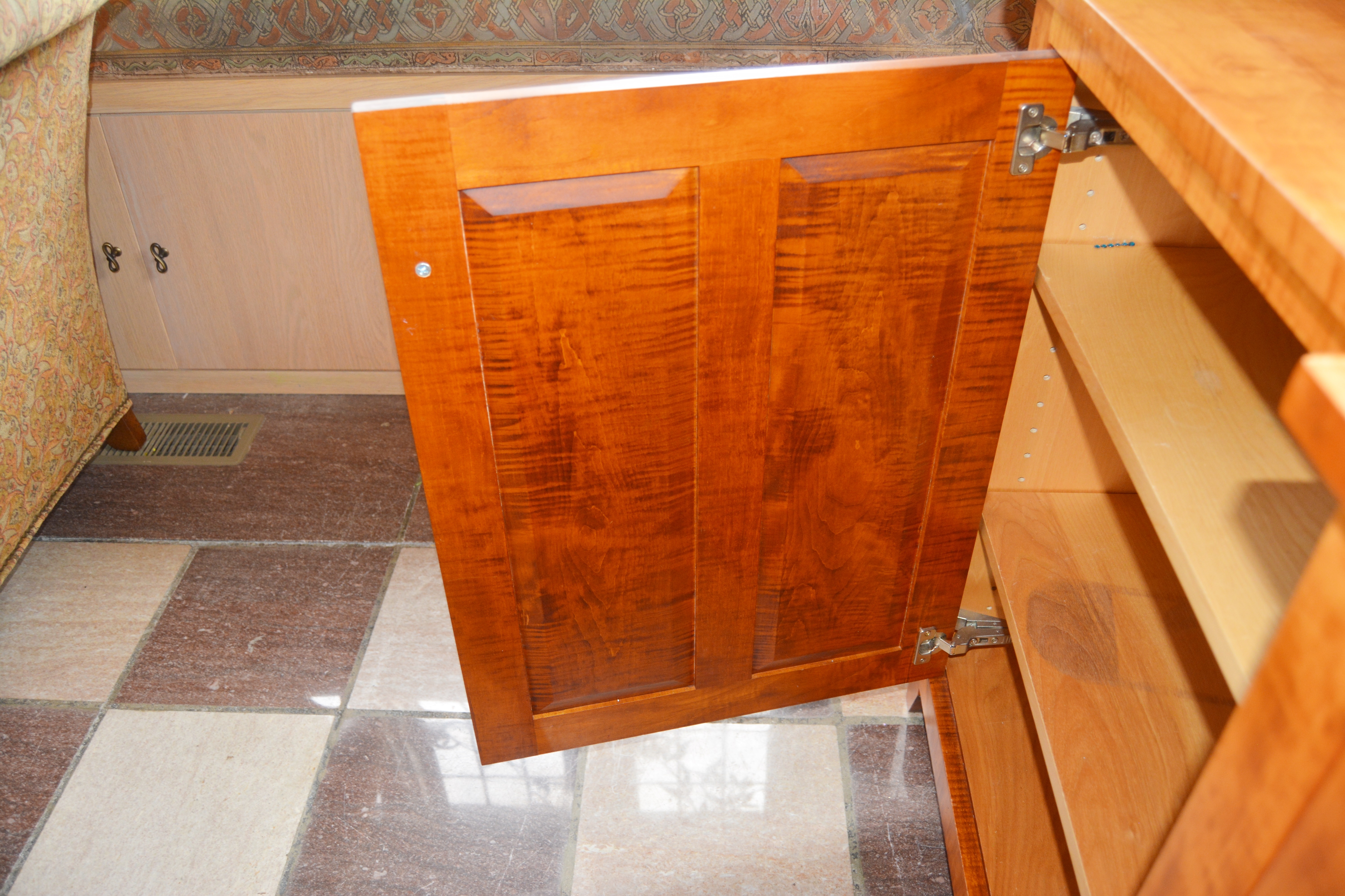 Miller & Slay Woodworking Maple Credenza with Built-In Mini Fridge, Contemporary