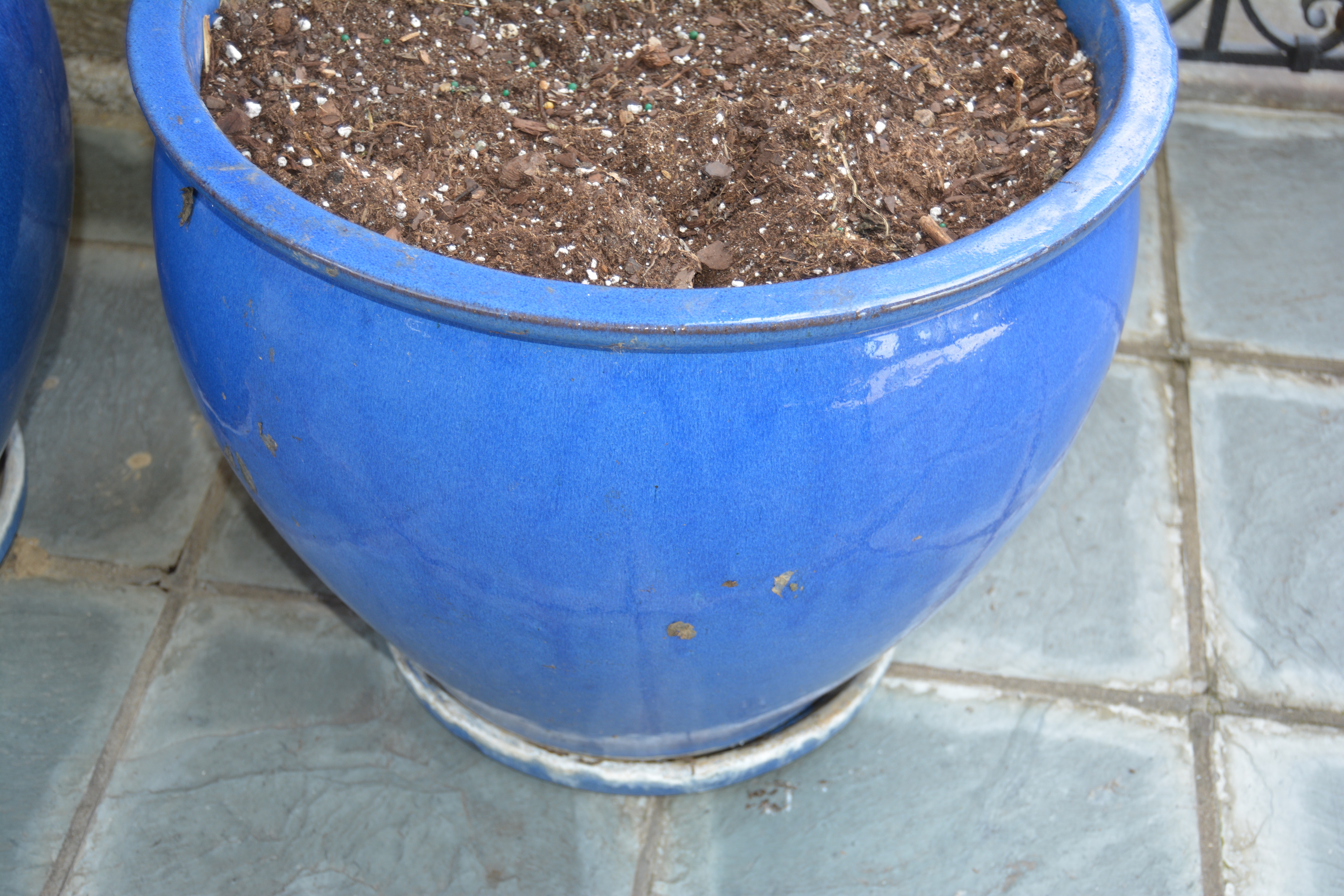 Blue Glazed Terracotta Outdoor Planter