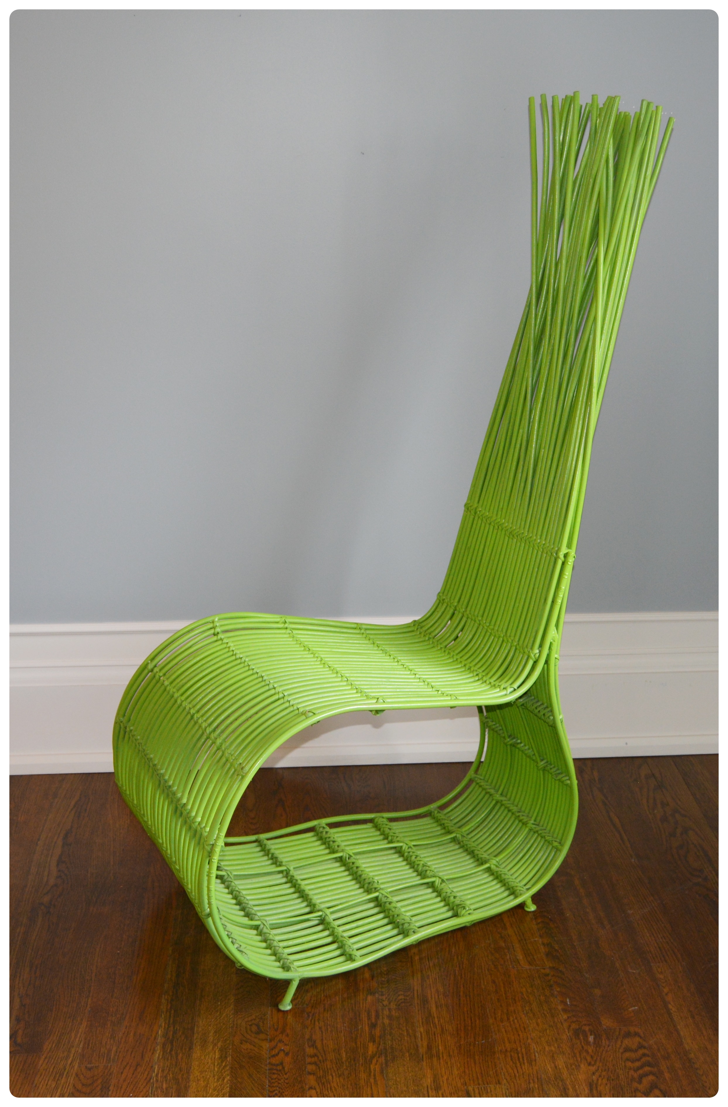 Modern Green Bent Rattan and Metal Chair, Contemporary