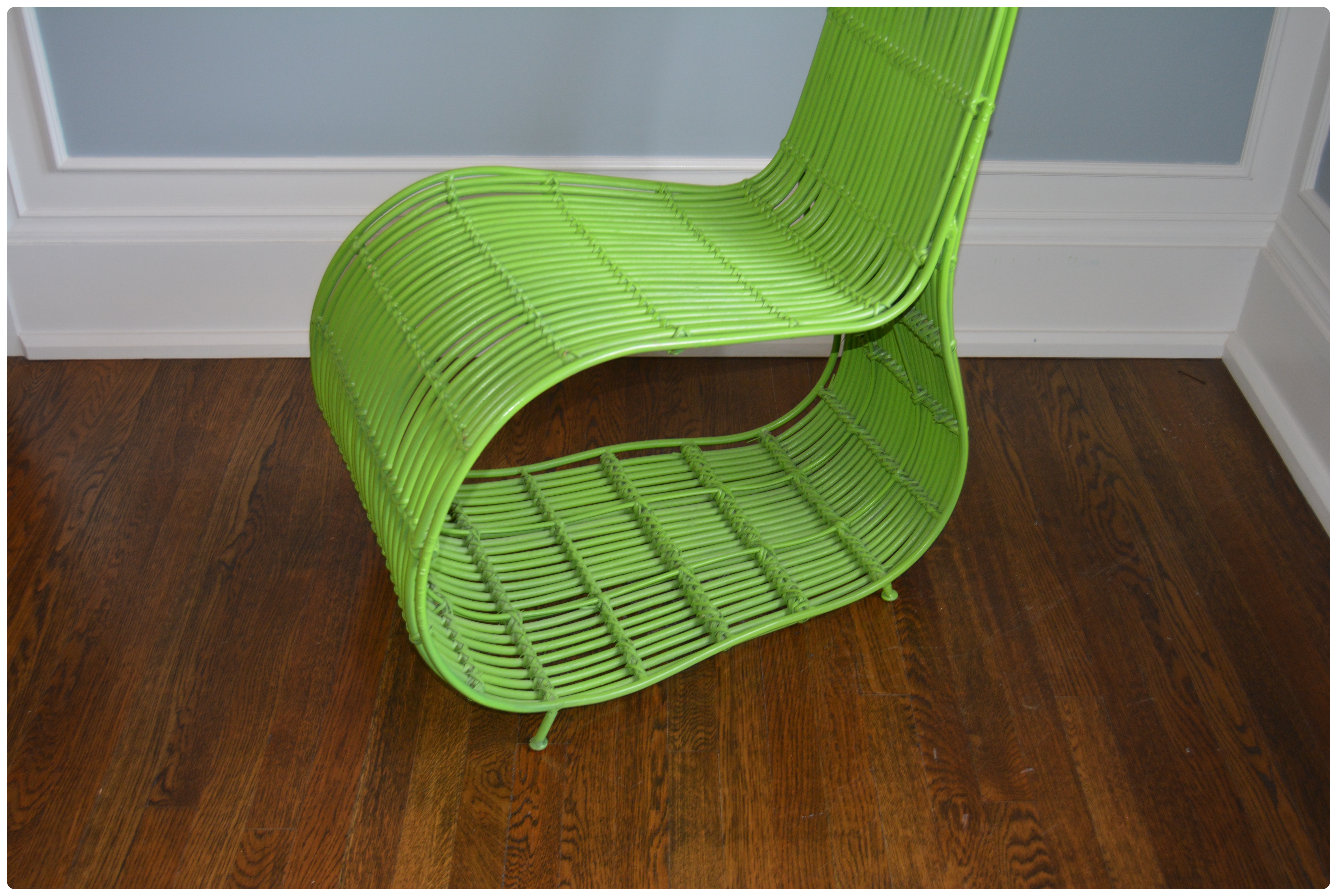 Modern Green Bent Rattan and Metal Chair, Contemporary