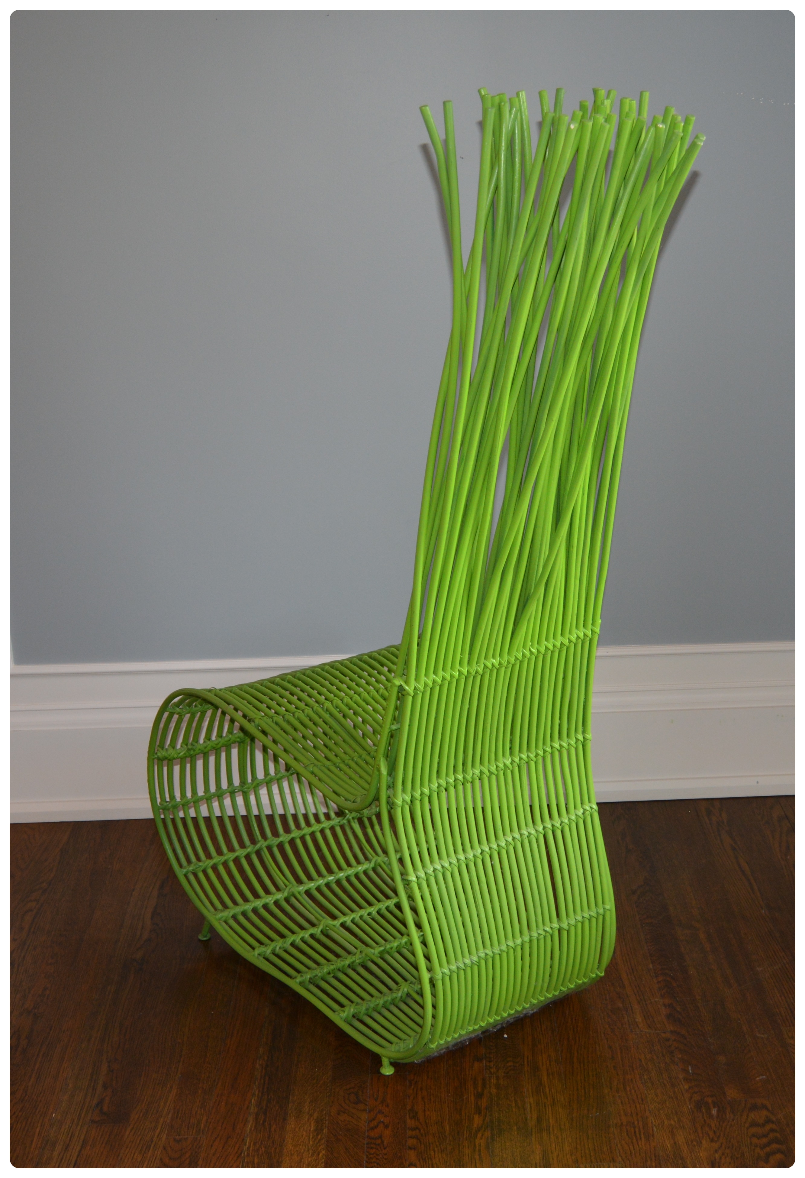 Modern Green Bent Rattan and Metal Chair, Contemporary