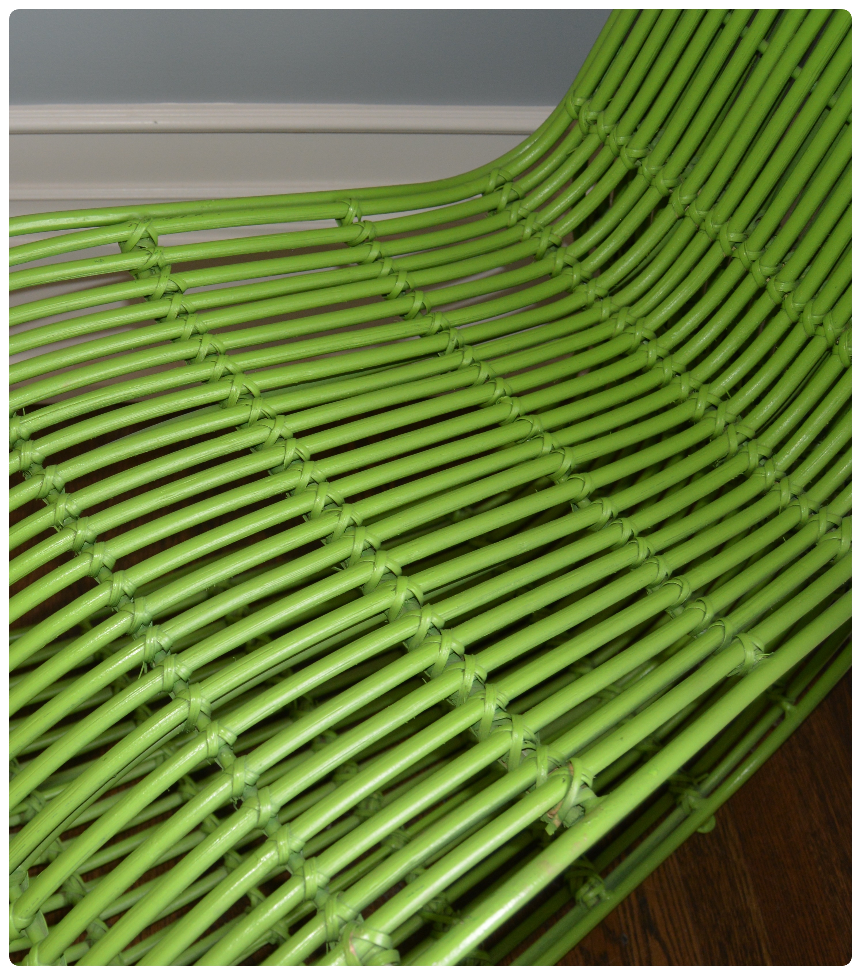 Modern Green Bent Rattan and Metal Chair, Contemporary