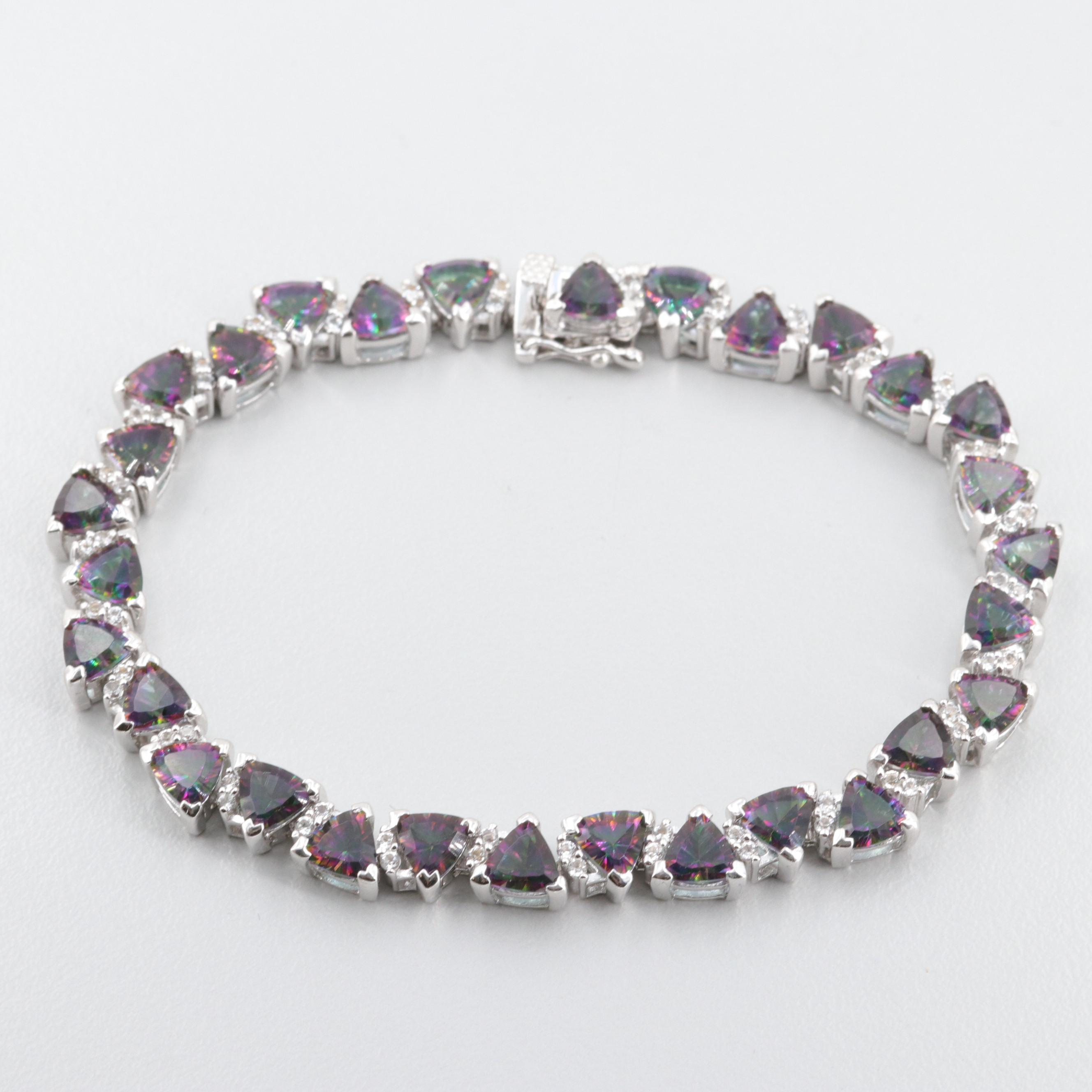 Sterling Silver Quartz and White Topaz Bracelet