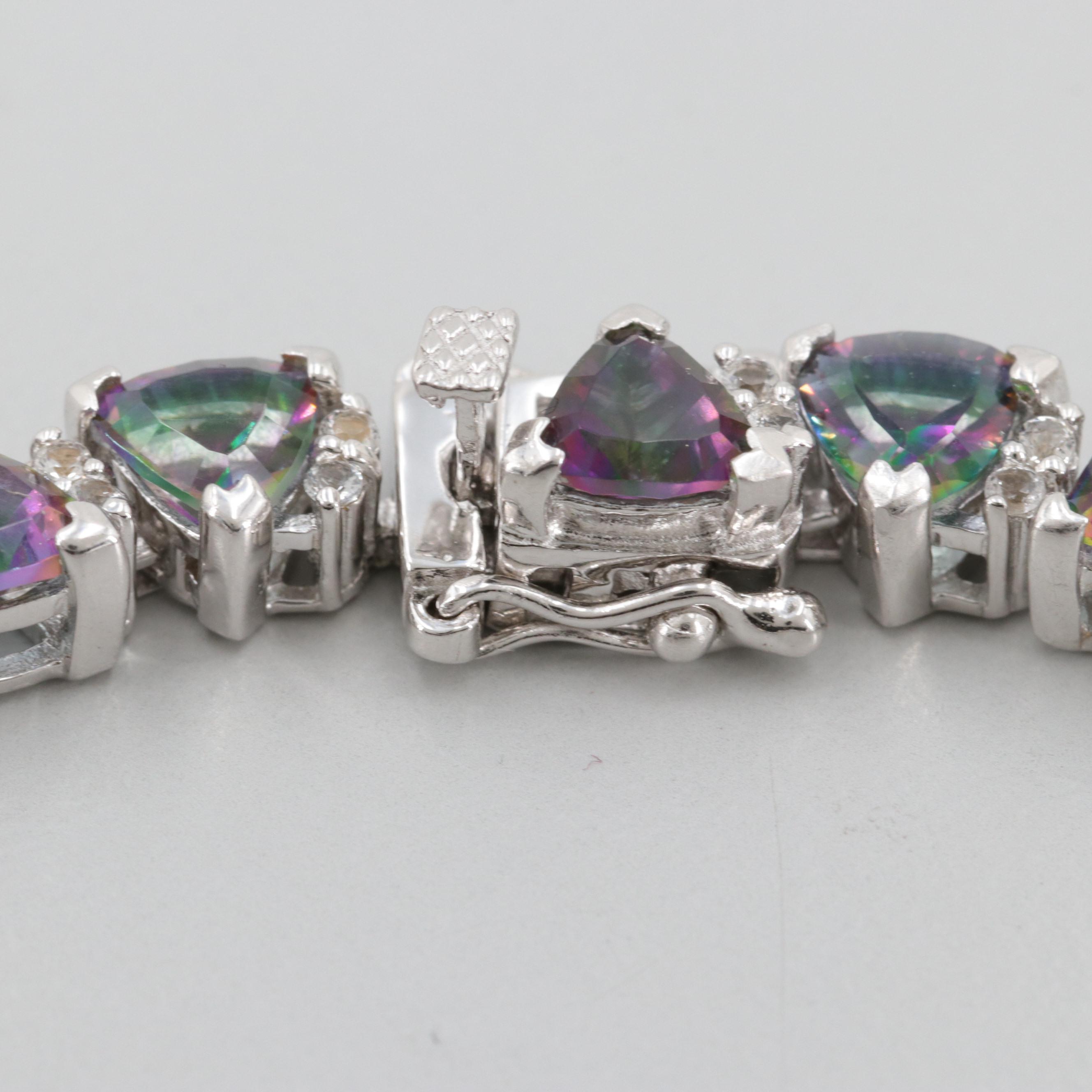 Sterling Silver Quartz and White Topaz Bracelet