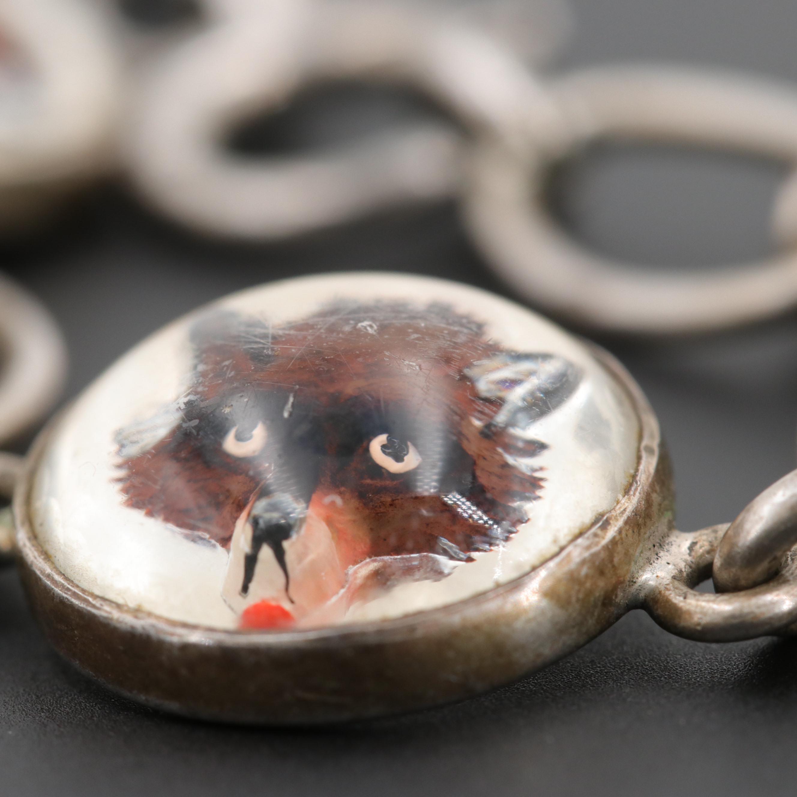 Vintage Sterling Silver Bracelet with Reverse Painted Fox Motif