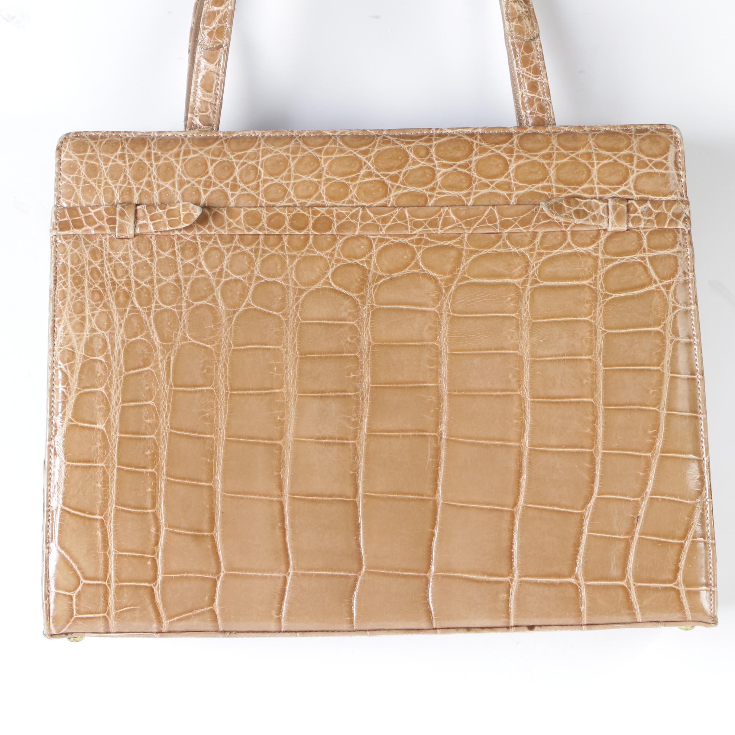Manon for Saks Fifth Avenue Tan Alligator Skin Kelly Style Handbag,1960s Vintage