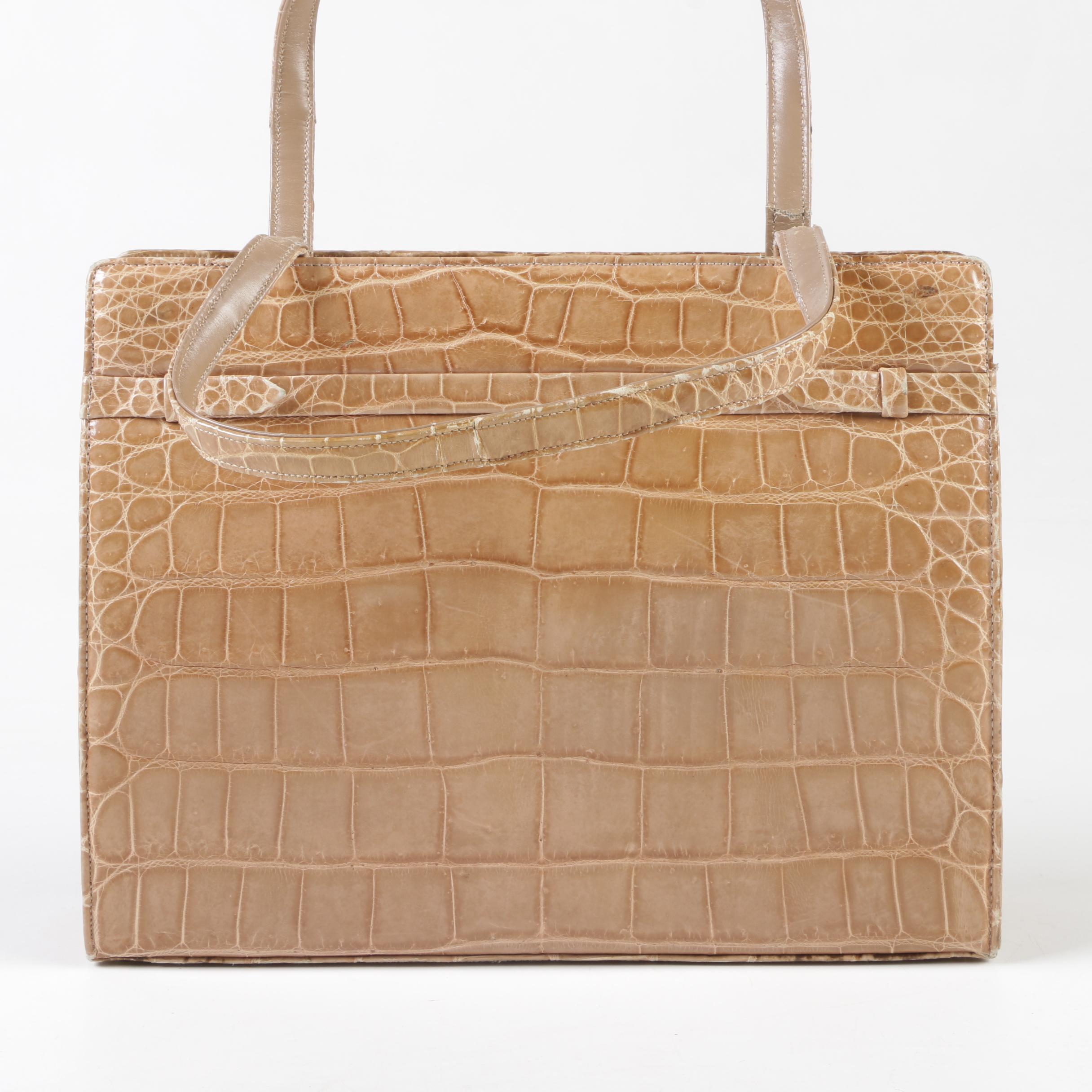 Manon for Saks Fifth Avenue Tan Alligator Skin Kelly Style Handbag,1960s Vintage