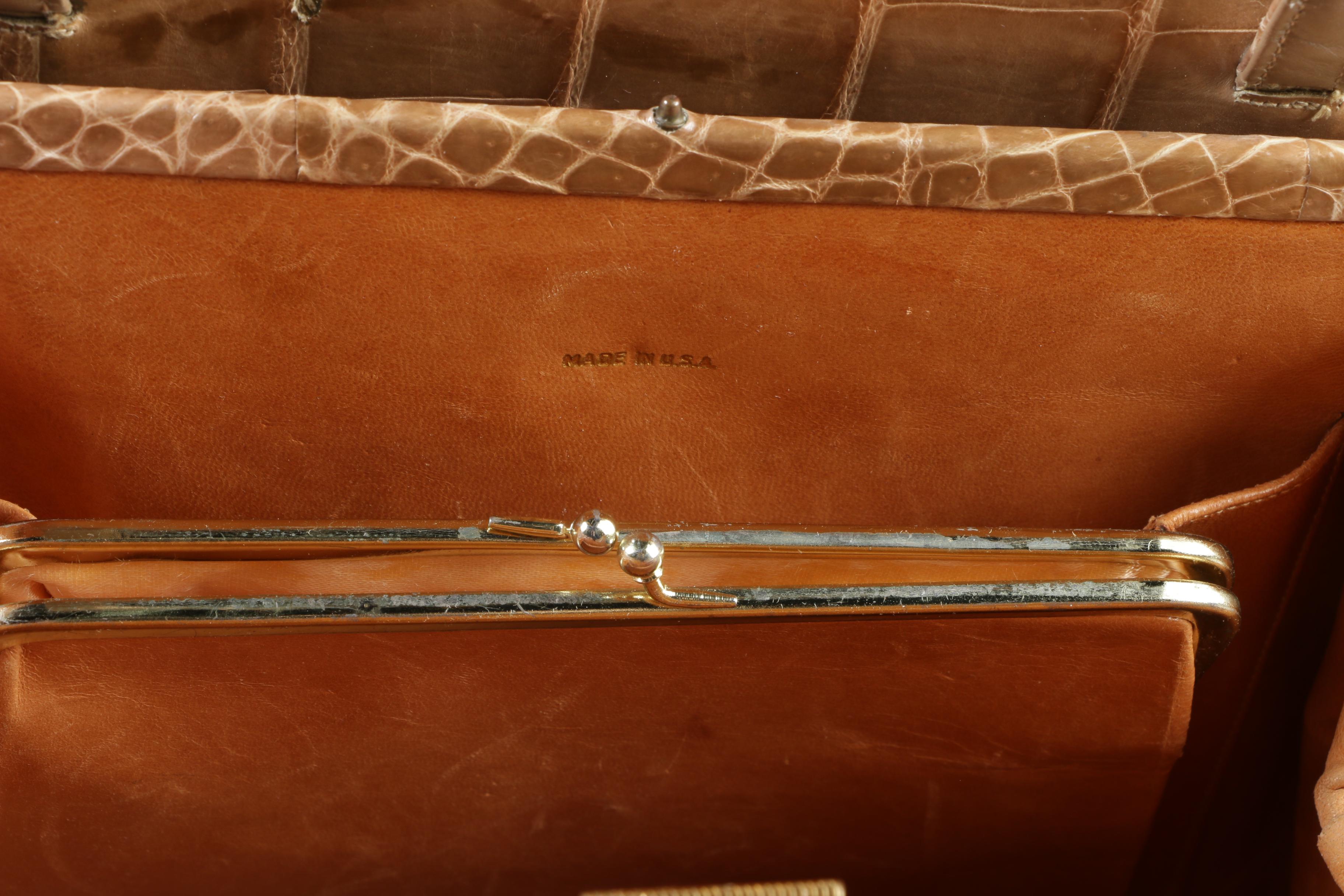 Manon for Saks Fifth Avenue Tan Alligator Skin Kelly Style Handbag,1960s Vintage