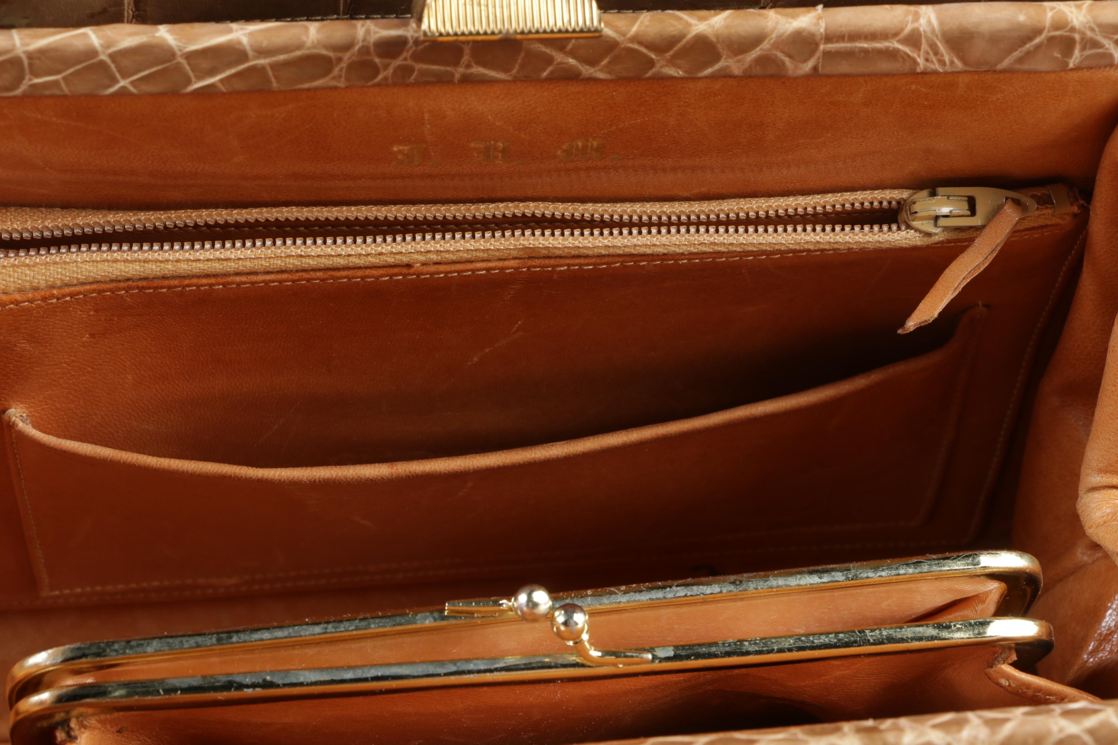 Manon for Saks Fifth Avenue Tan Alligator Skin Kelly Style Handbag,1960s Vintage