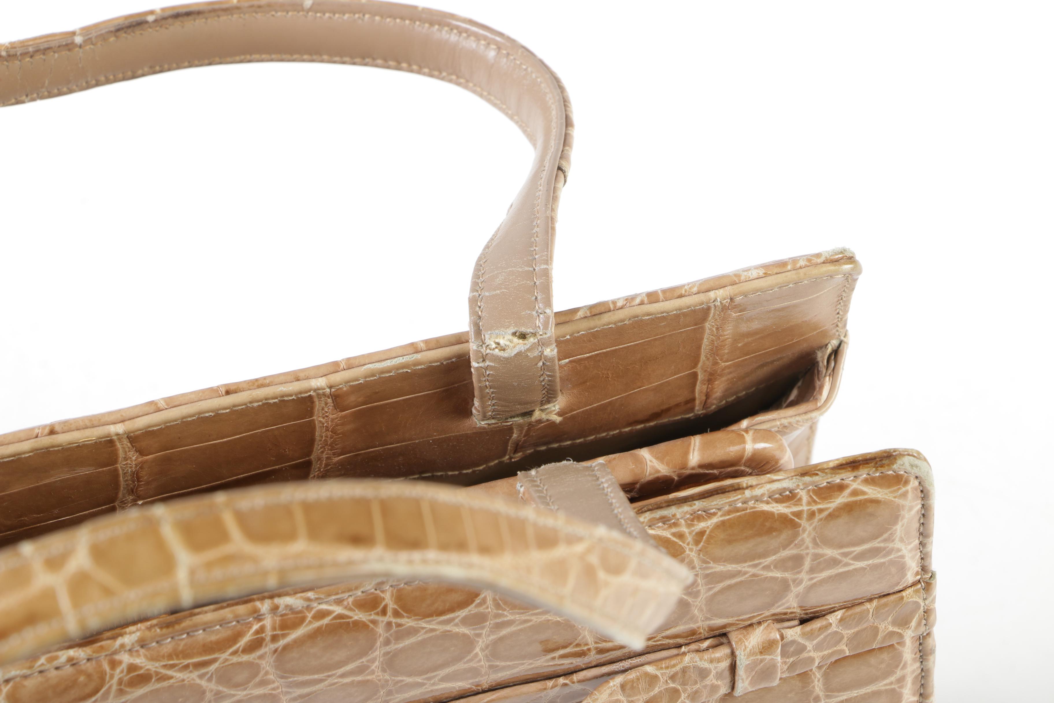 Manon for Saks Fifth Avenue Tan Alligator Skin Kelly Style Handbag,1960s Vintage