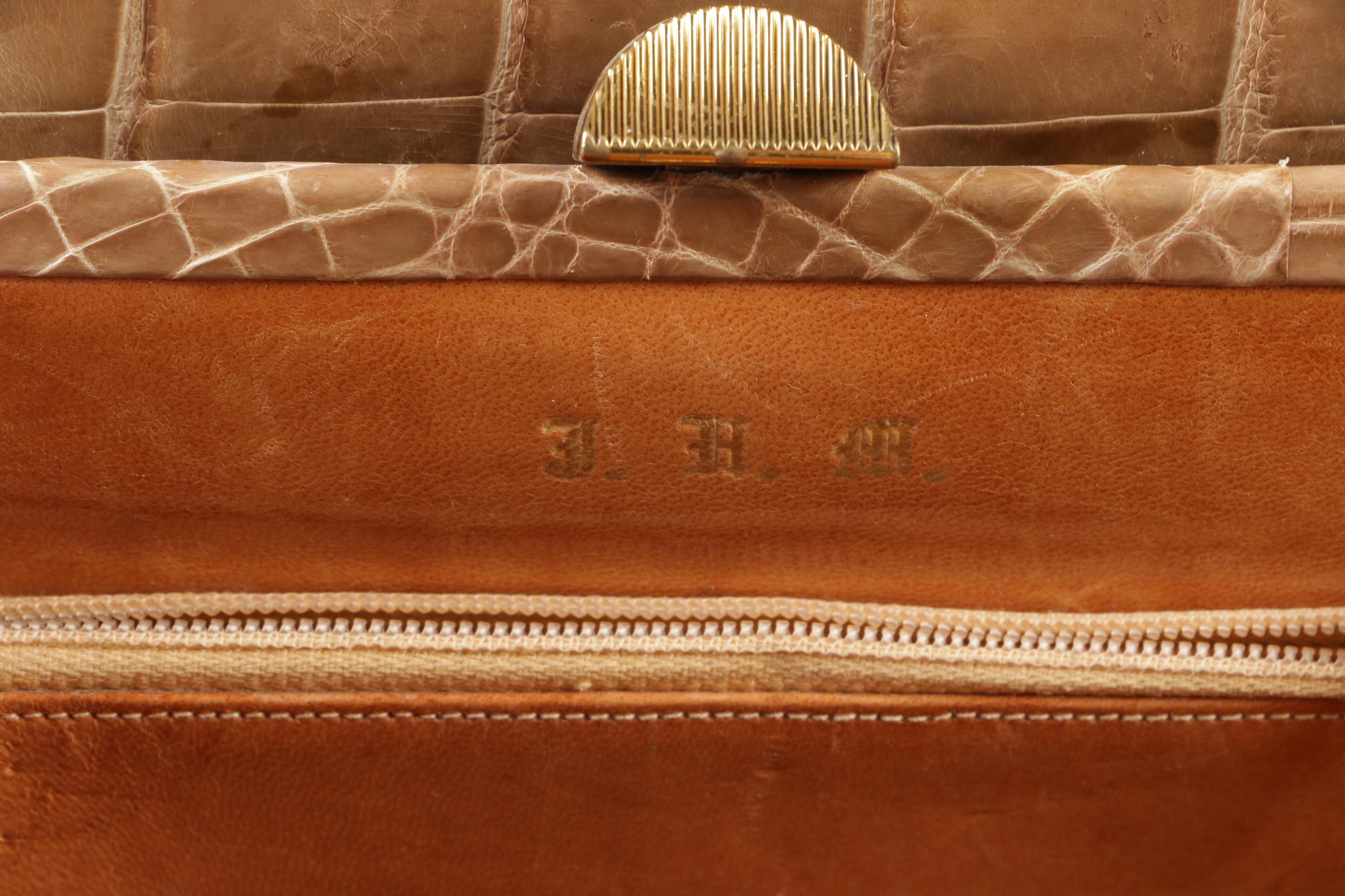 Manon for Saks Fifth Avenue Tan Alligator Skin Kelly Style Handbag,1960s Vintage