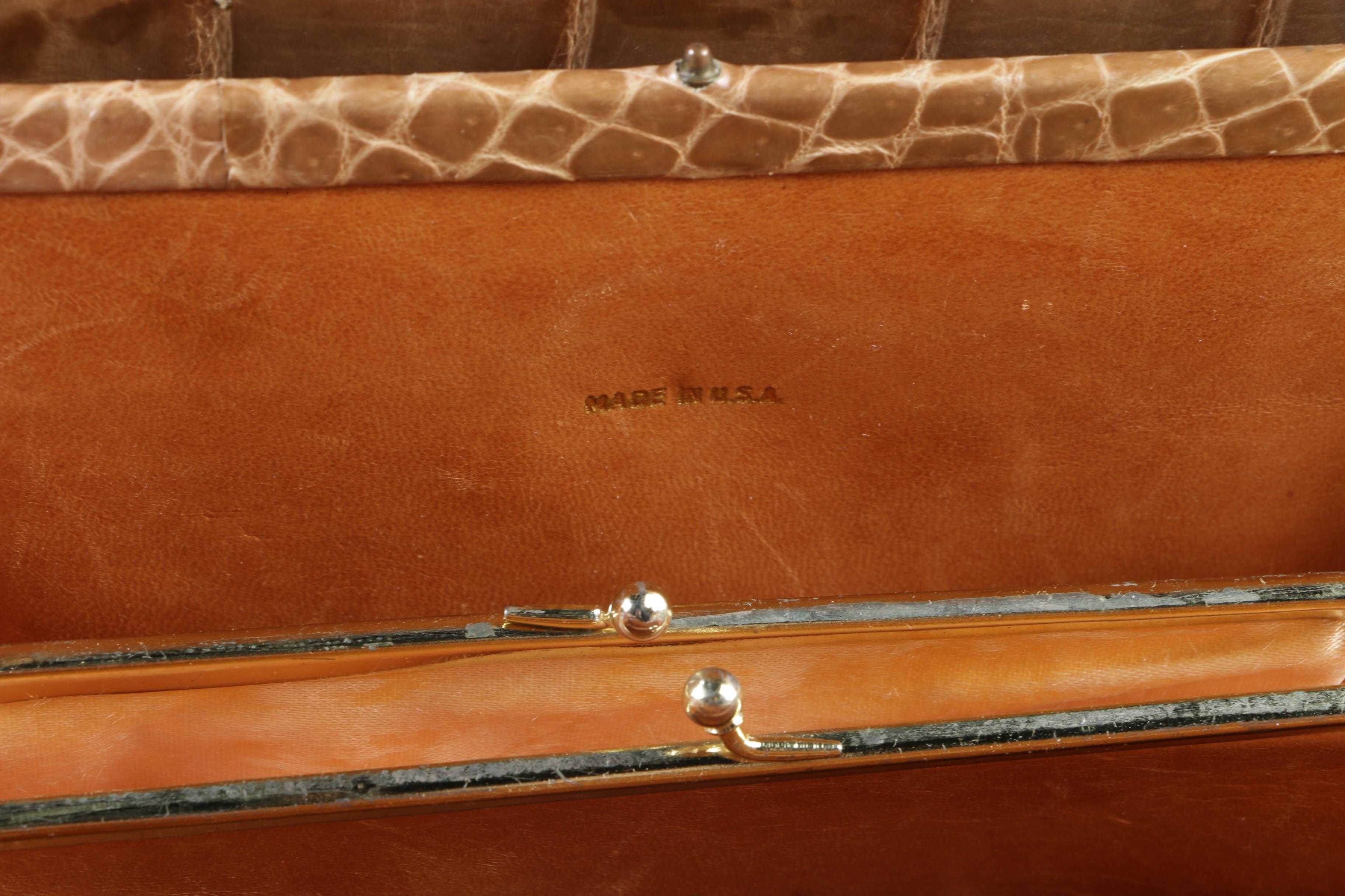 Manon for Saks Fifth Avenue Tan Alligator Skin Kelly Style Handbag,1960s Vintage