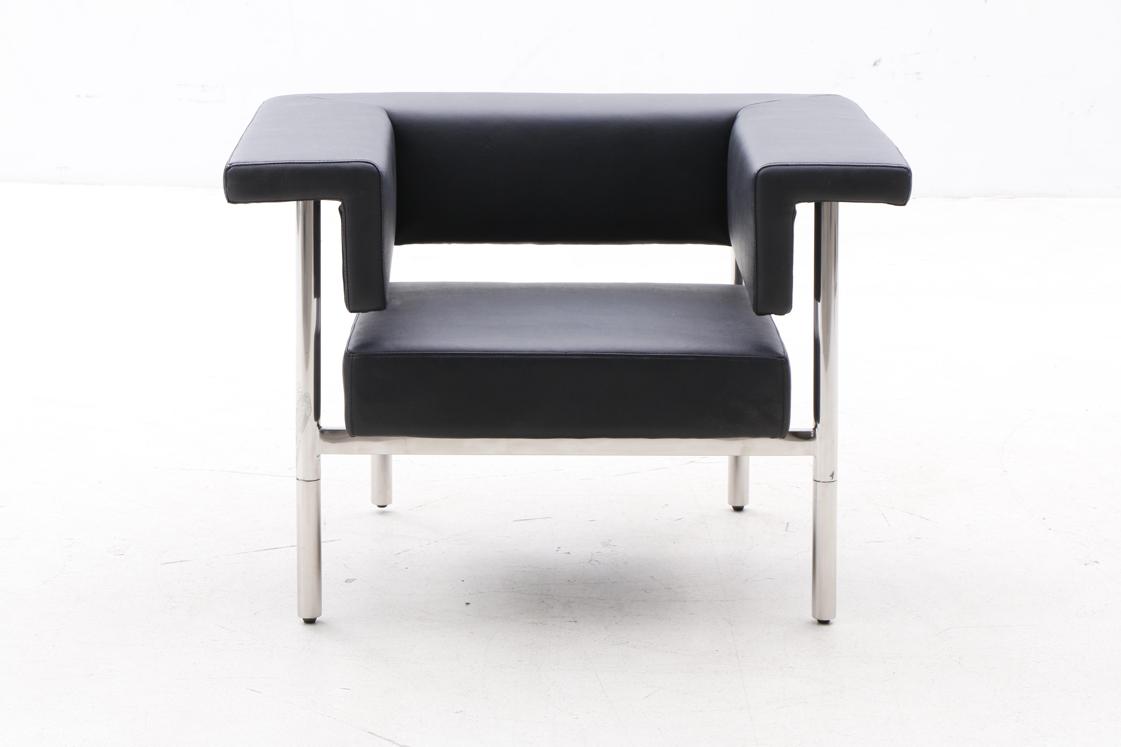Modernist Leather and Chrome Armchair, Contemporary