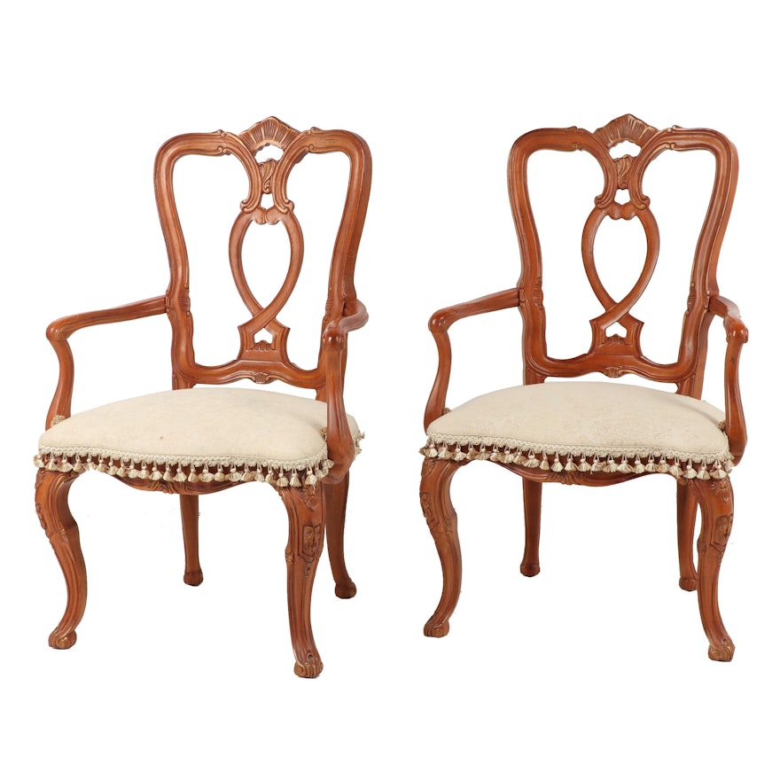 Pair of Contemporary George III Rococo Style Upholstered Dining Armchairs