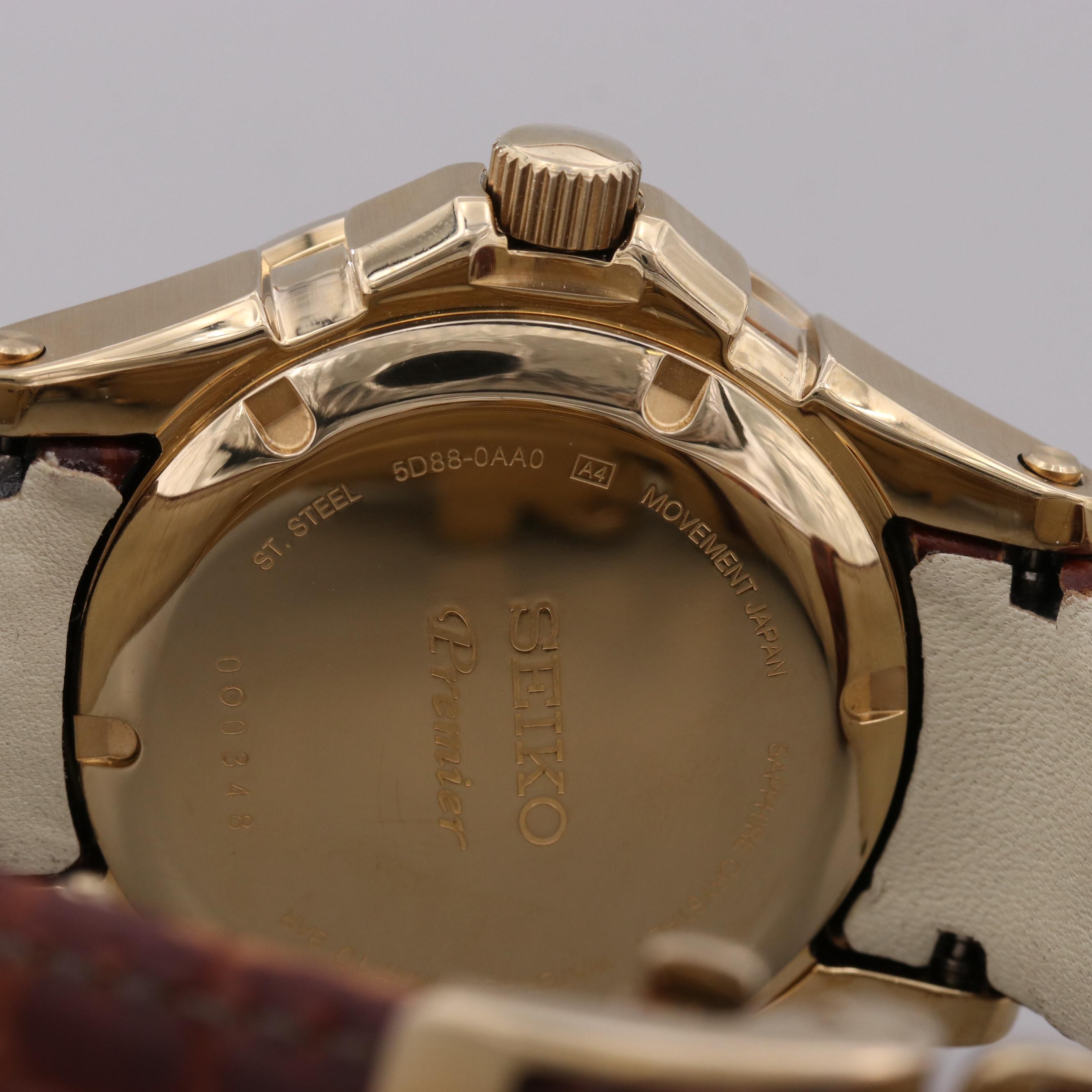 Seiko Premier Kinetic Direct Drive Stainless Steel Watch With Moon Phase