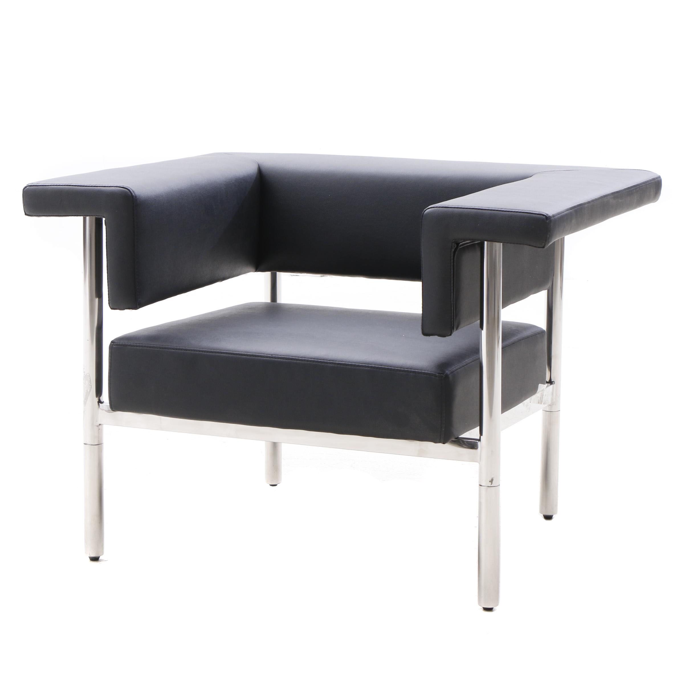 Modernist Leather and Chrome Armchair, Contemporary