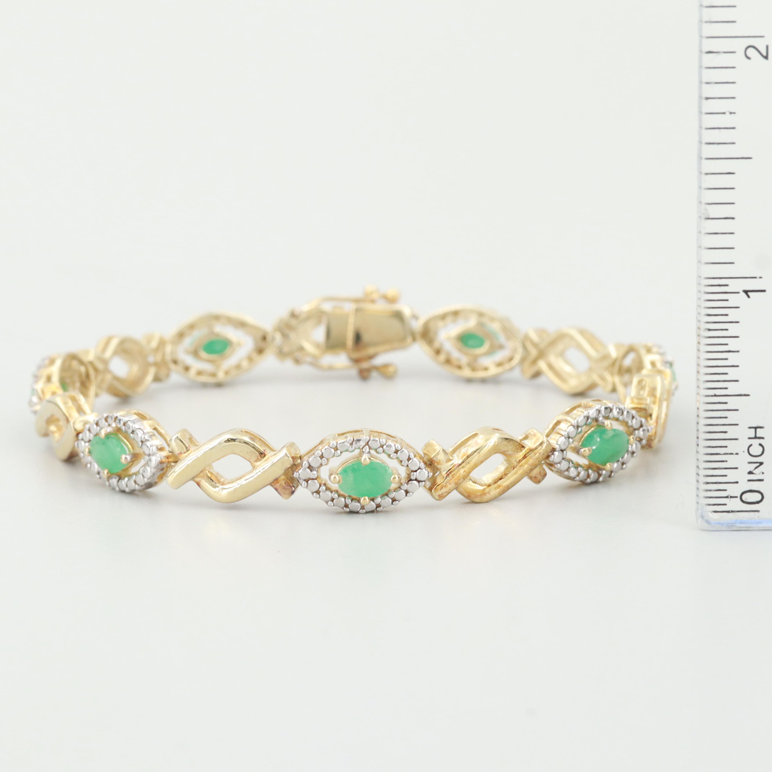 Gold Wash on Sterling Silver Emerald Tennis Bracelet