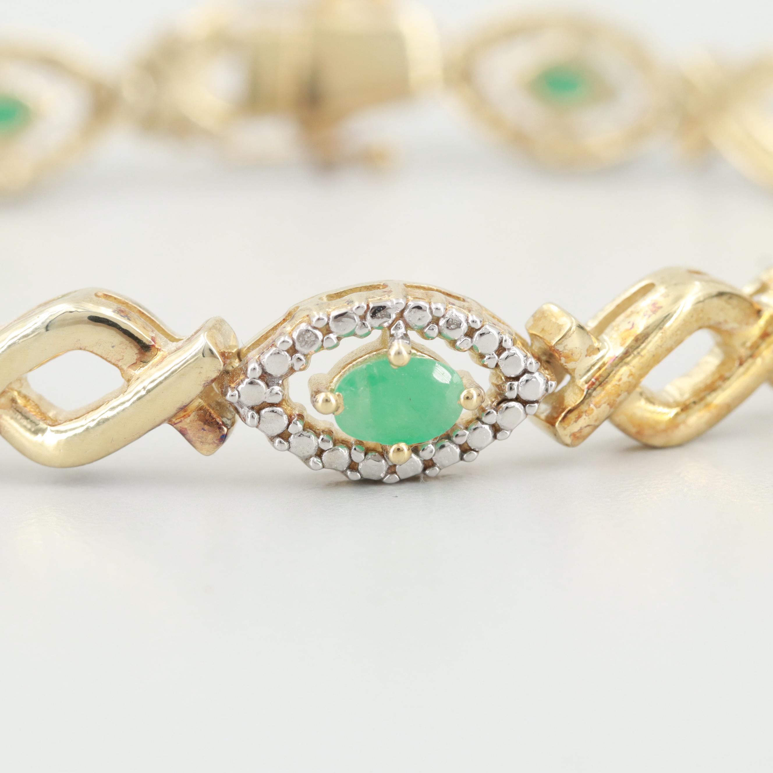 Gold Wash on Sterling Silver Emerald Tennis Bracelet
