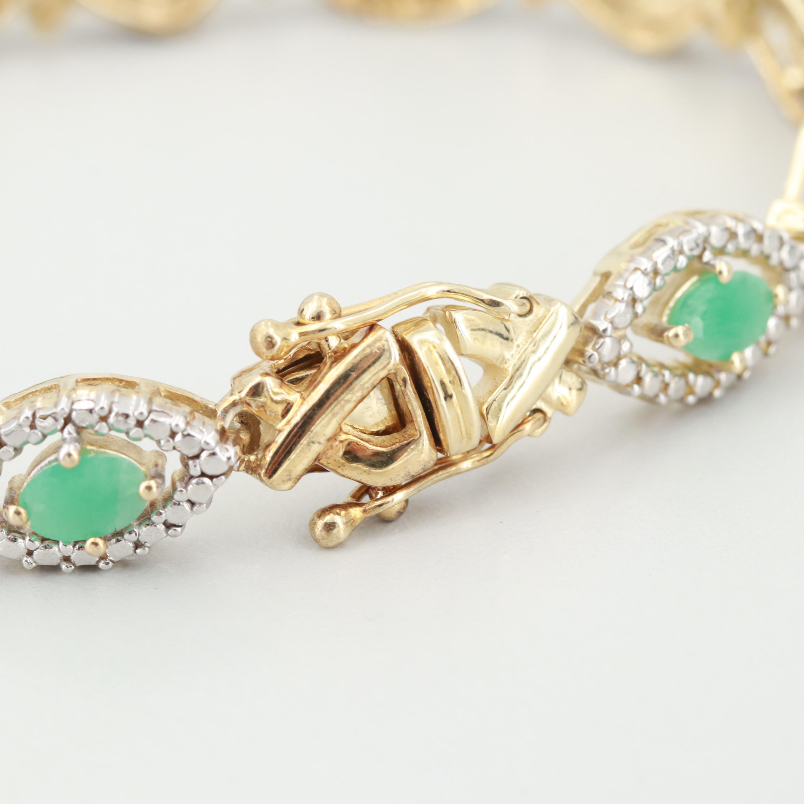 Gold Wash on Sterling Silver Emerald Tennis Bracelet