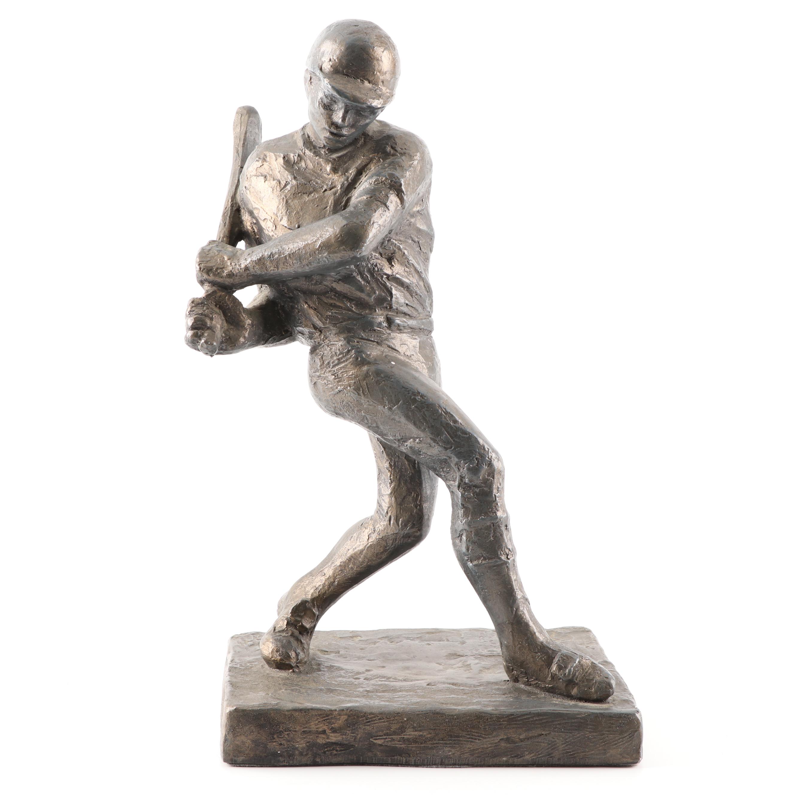 Austin Productions Bronze Tone Resin Baseball Player Sculpture, 1972