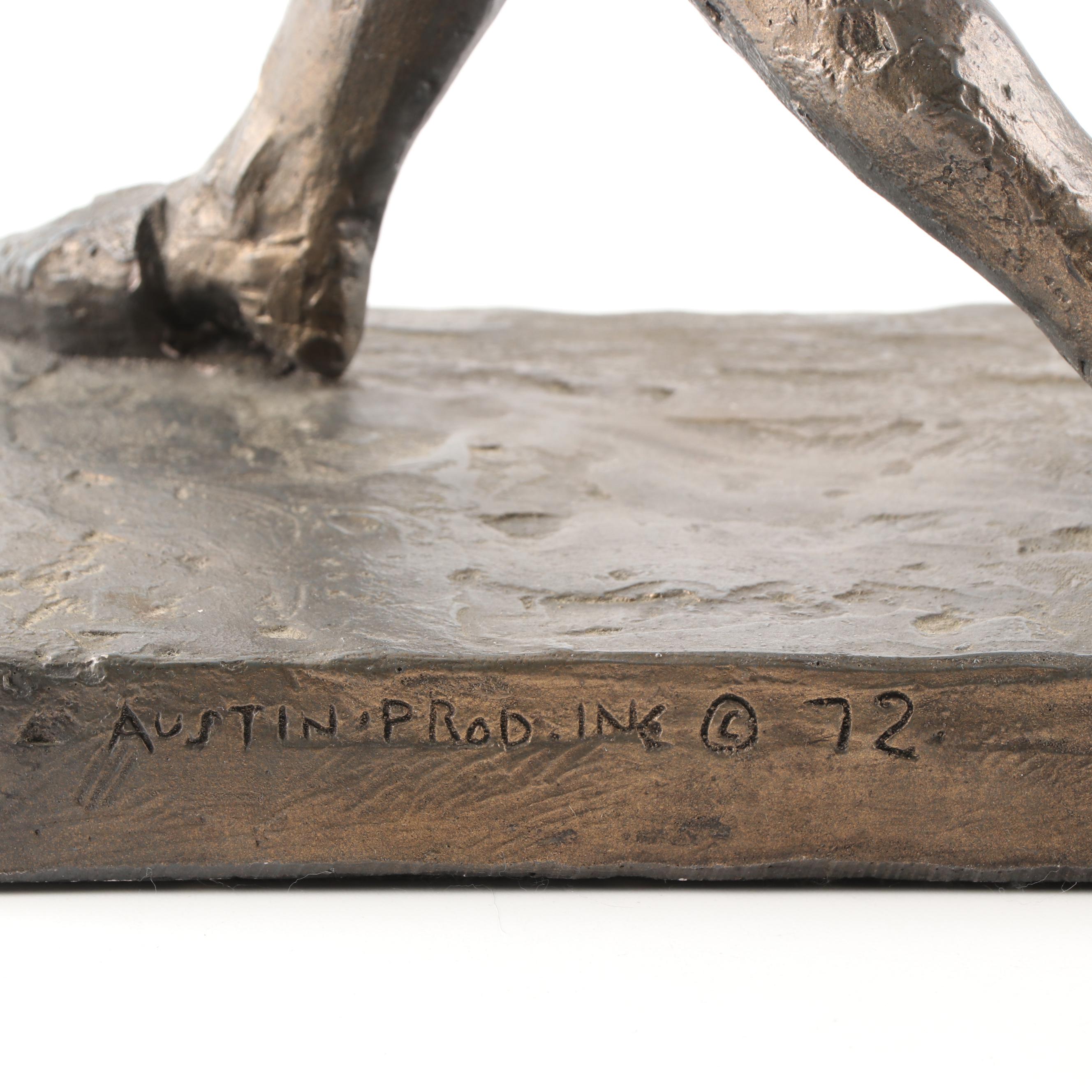 Austin Productions Bronze Tone Resin Baseball Player Sculpture, 1972