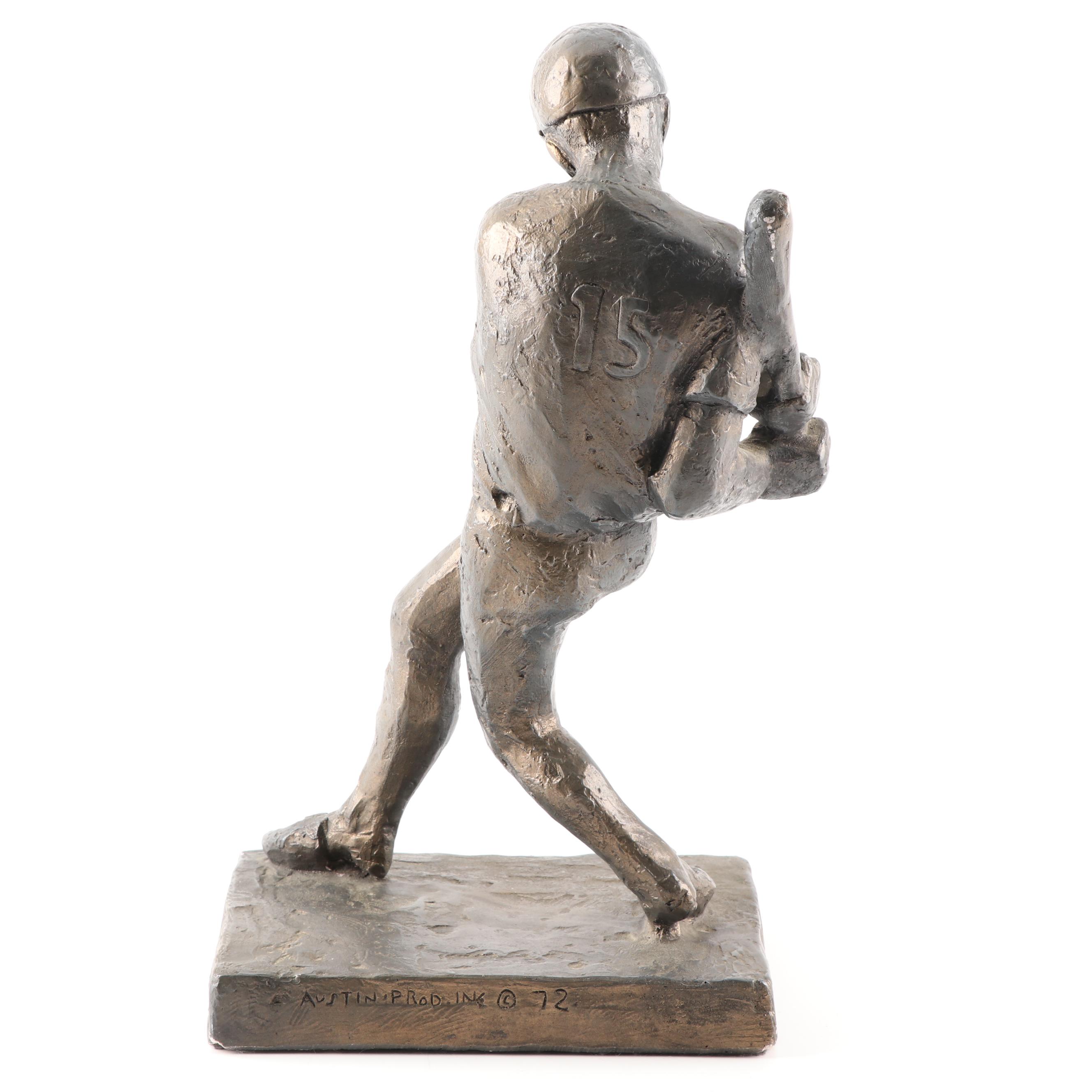 Austin Productions Bronze Tone Resin Baseball Player Sculpture, 1972
