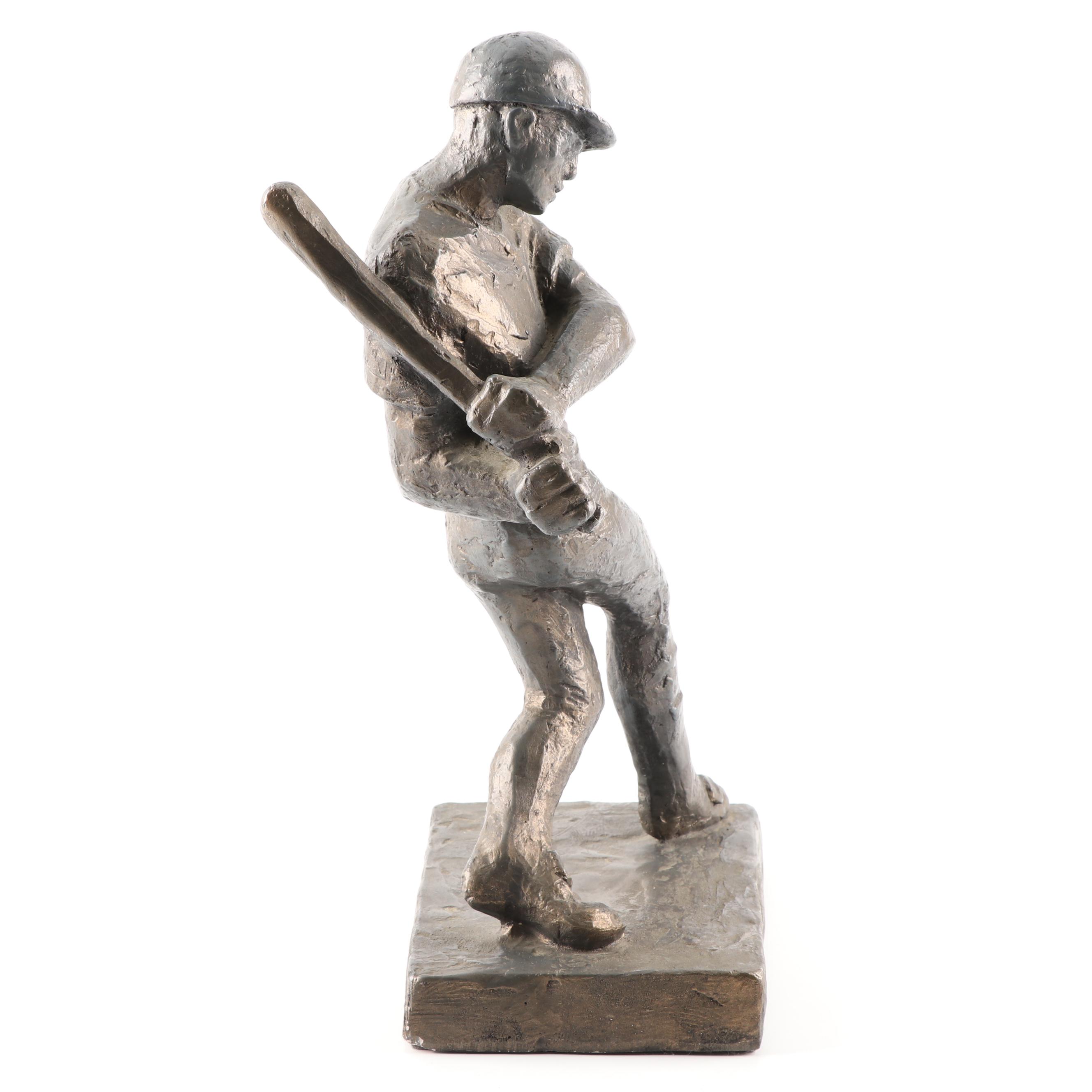 Austin Productions Bronze Tone Resin Baseball Player Sculpture, 1972
