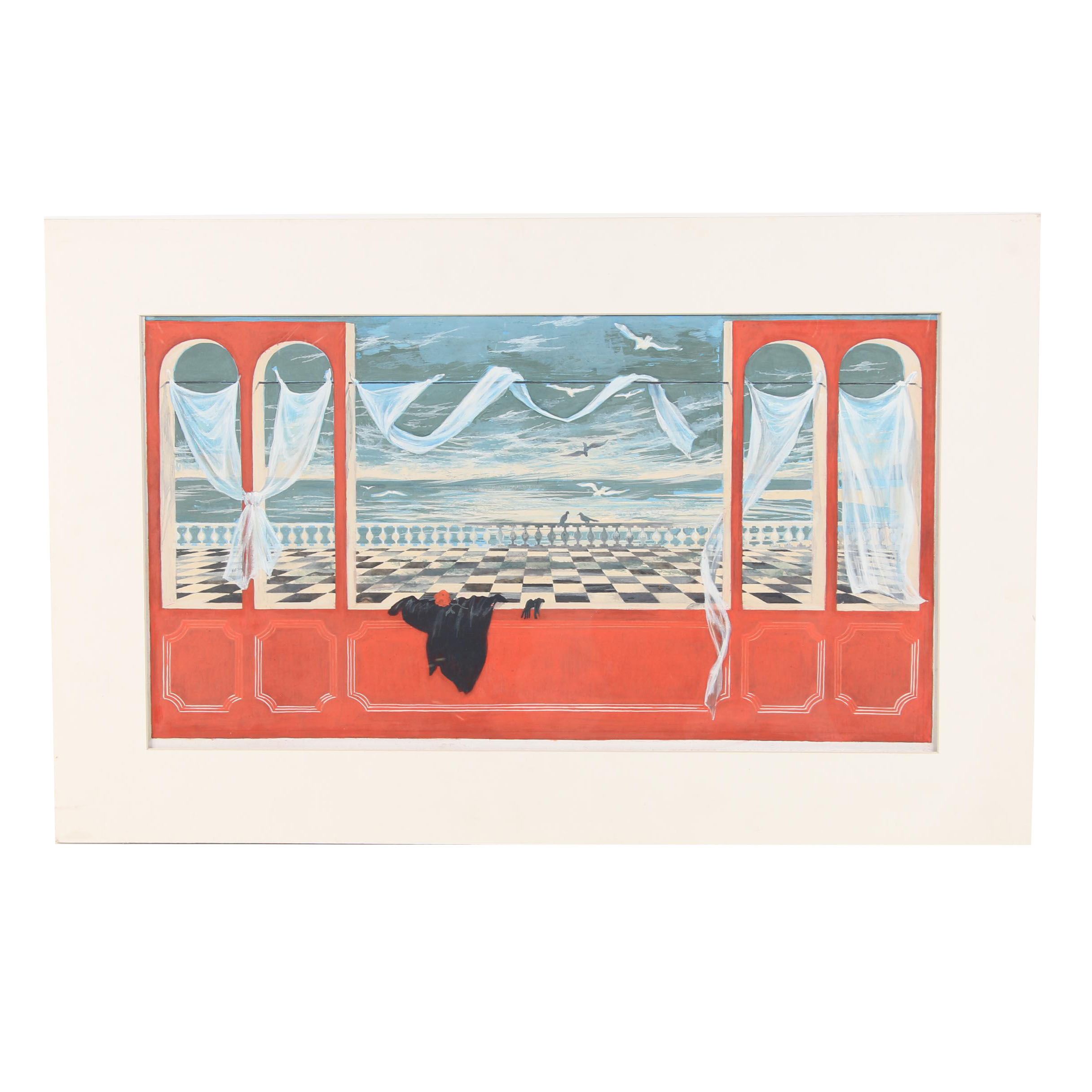 Edward Laning Mid 20th Century Gouache Painting