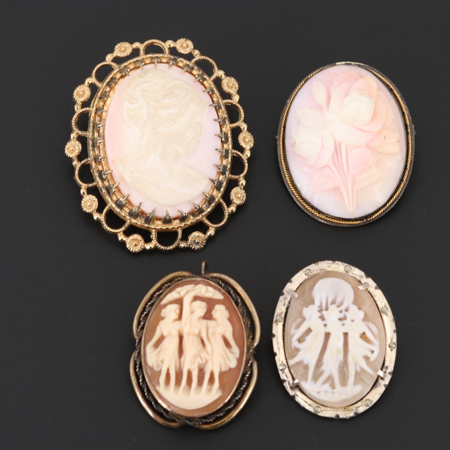 800, 900, Sterling Silver and 10K Gold Filled Shell Cameo Converter Brooches