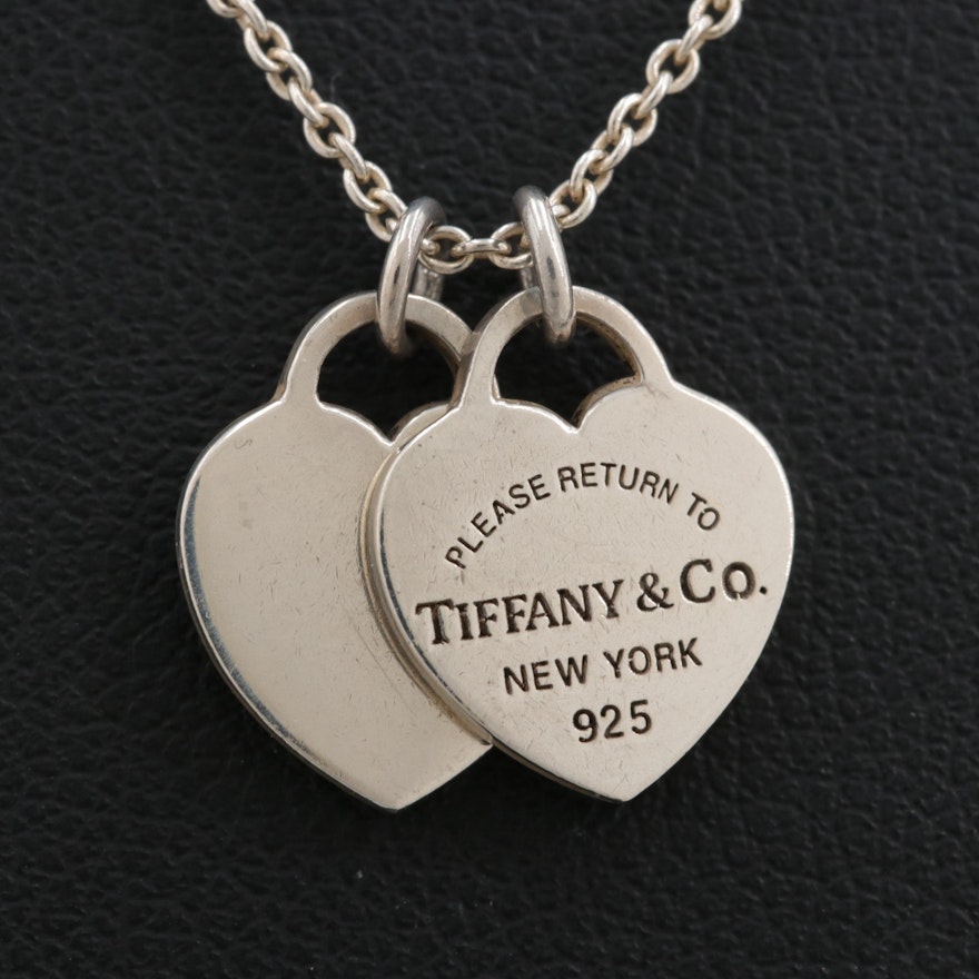 Tiffany & Co. "Return to Tiffany" Sterling Silver Double Heart Pendant Necklace