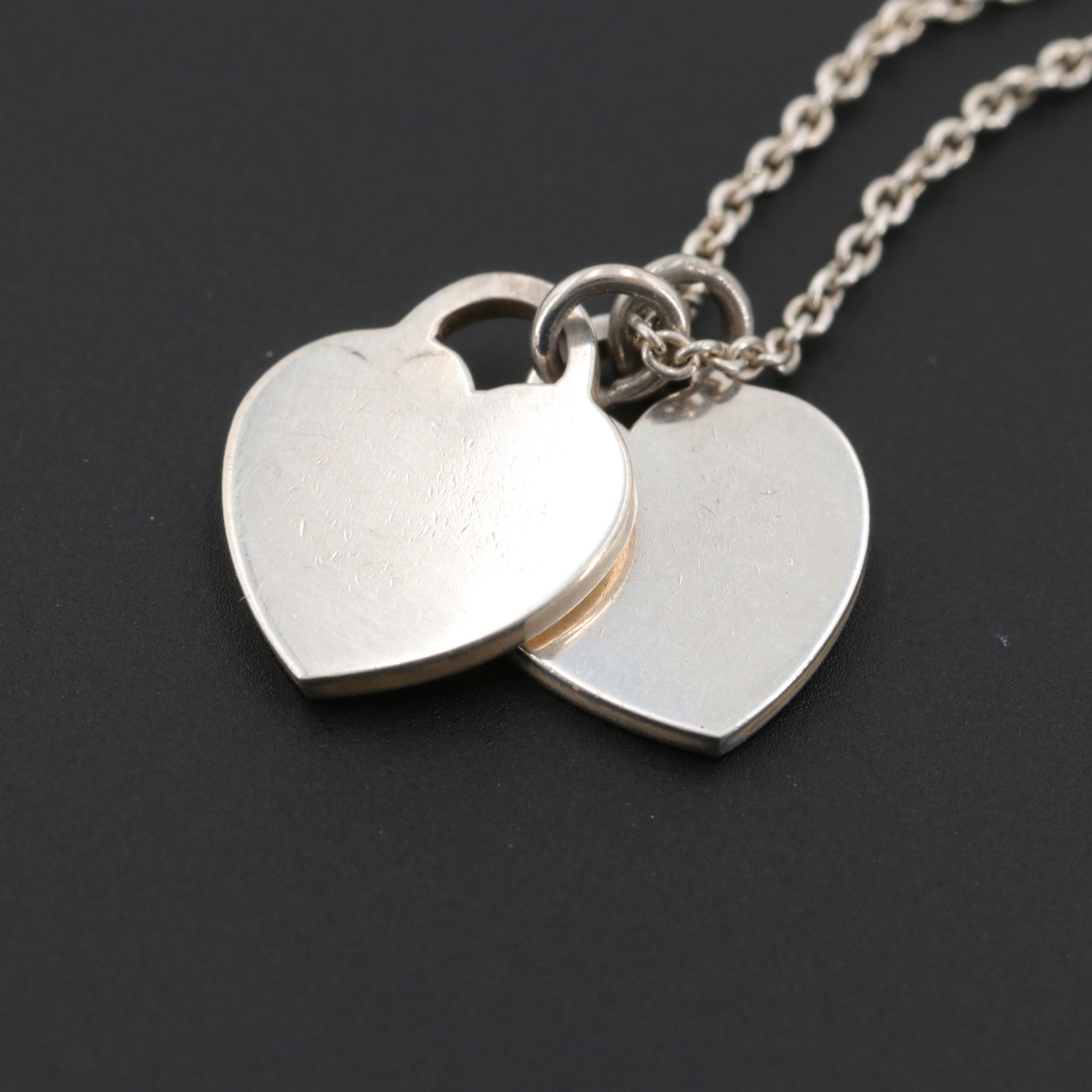 Tiffany & Co. "Return to Tiffany" Sterling Silver Double Heart Pendant Necklace