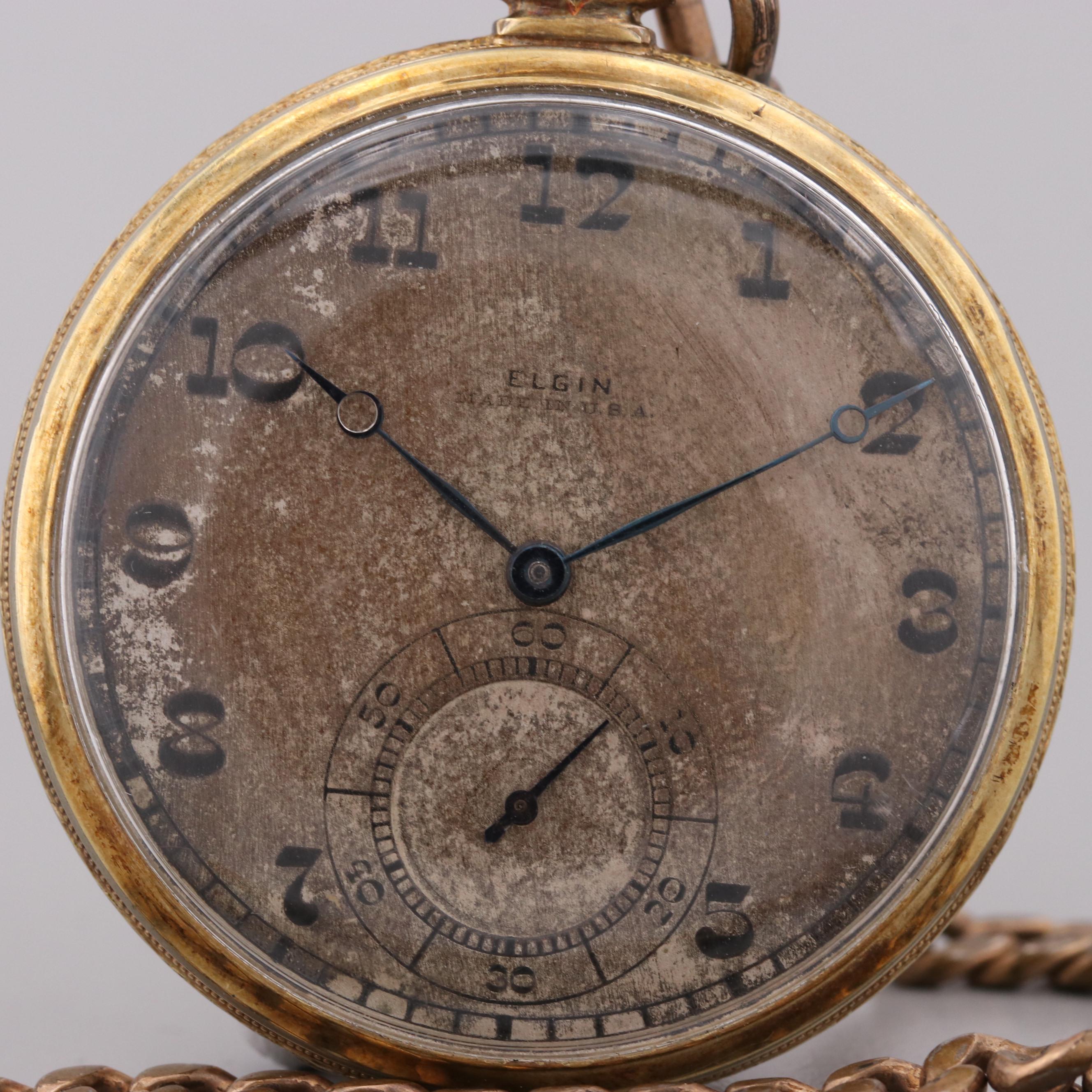 Vintage Elgin 14K Gold Filled Open Face Pocket Watch