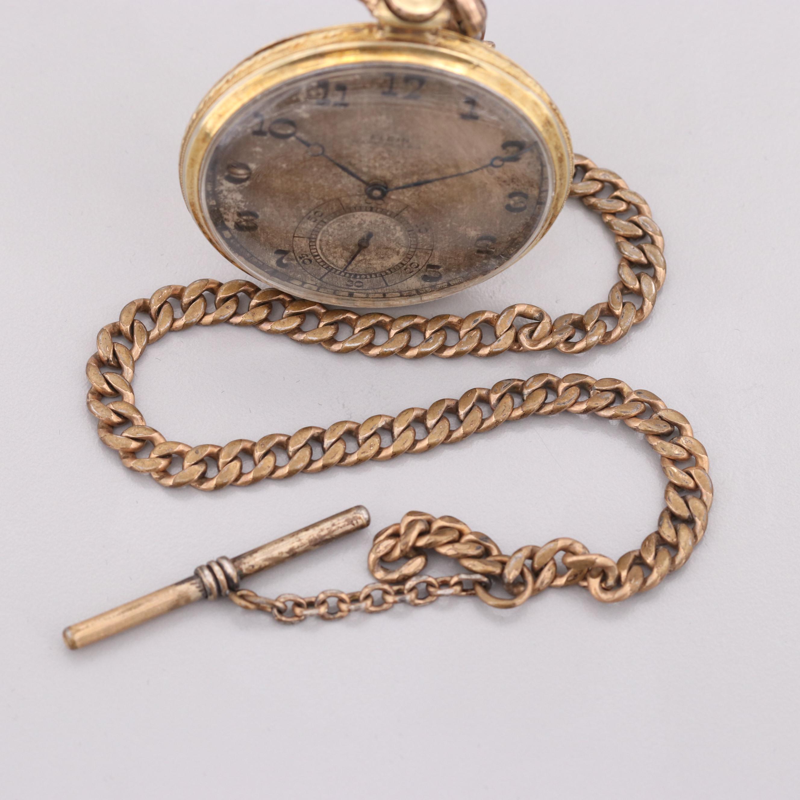 Vintage Elgin 14K Gold Filled Open Face Pocket Watch