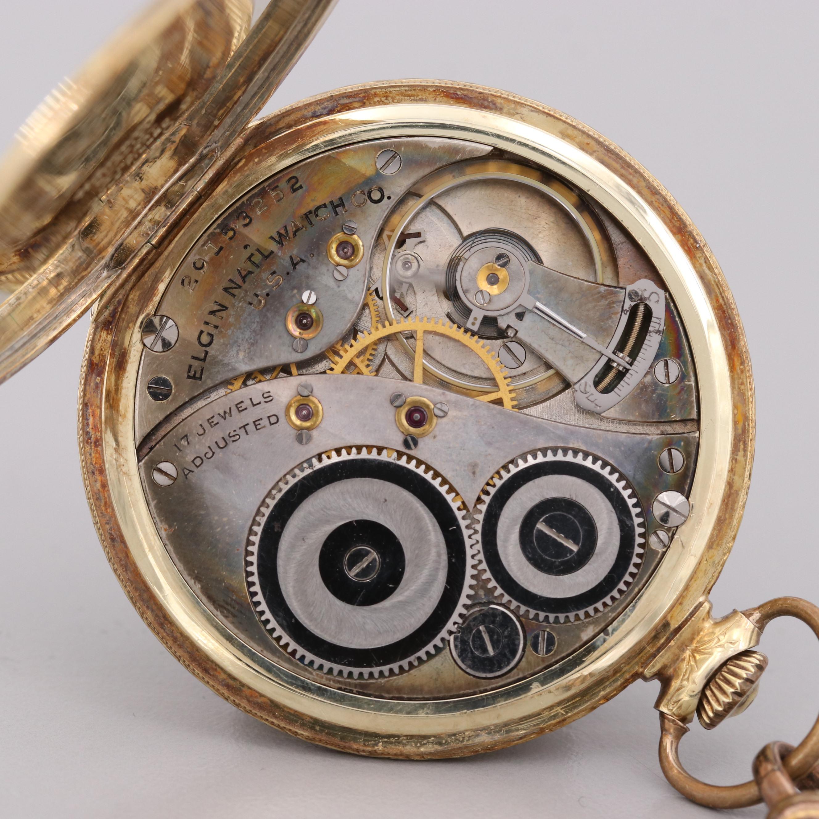 Vintage Elgin 14K Gold Filled Open Face Pocket Watch