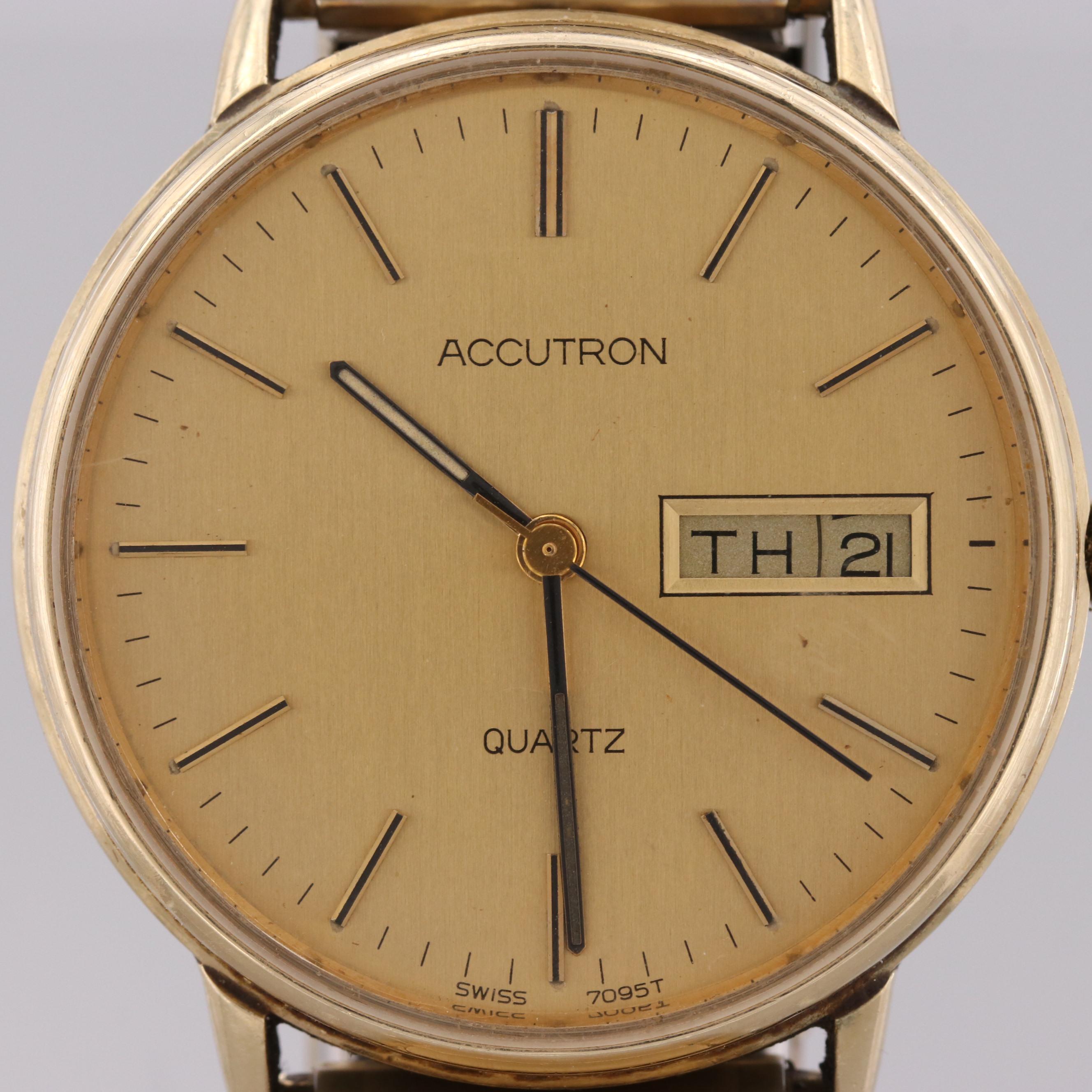 Vintage Bulova Accutron 14K Yellow Gold Quartz Watch with Day and Date