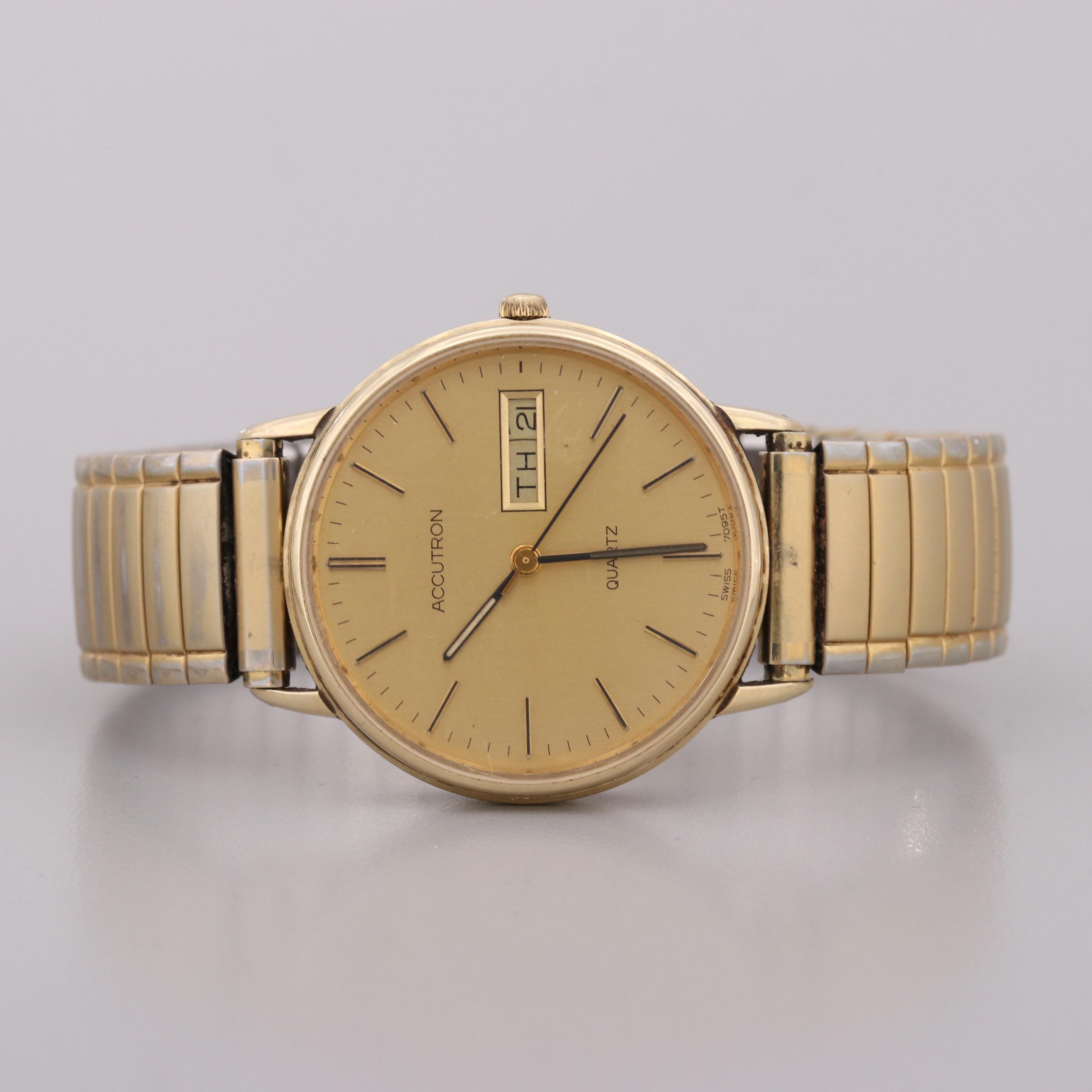 Vintage Bulova Accutron 14K Yellow Gold Quartz Watch with Day and Date