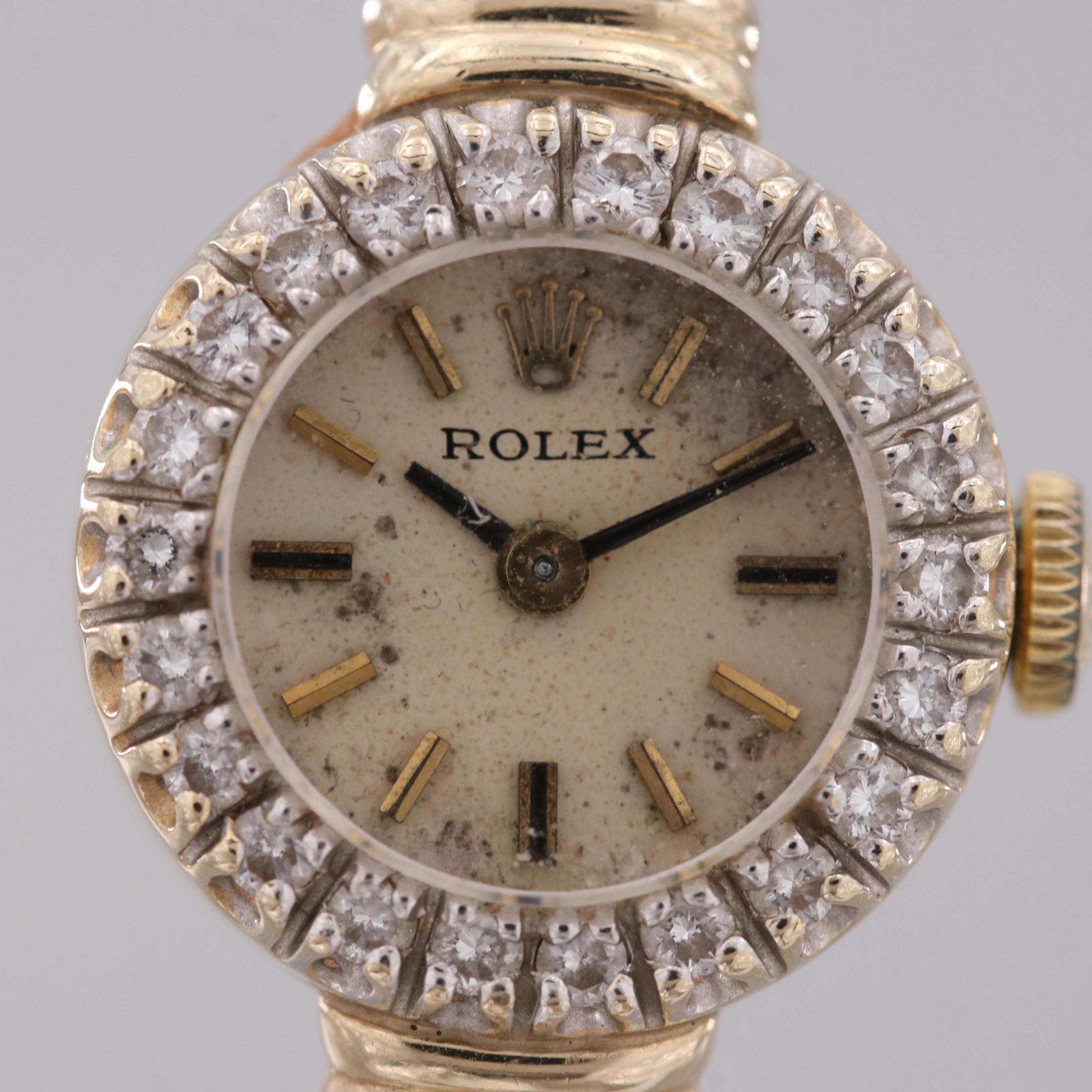 Rolex 14K Yellow Gold and Diamond Bezel Stem Wind Watch