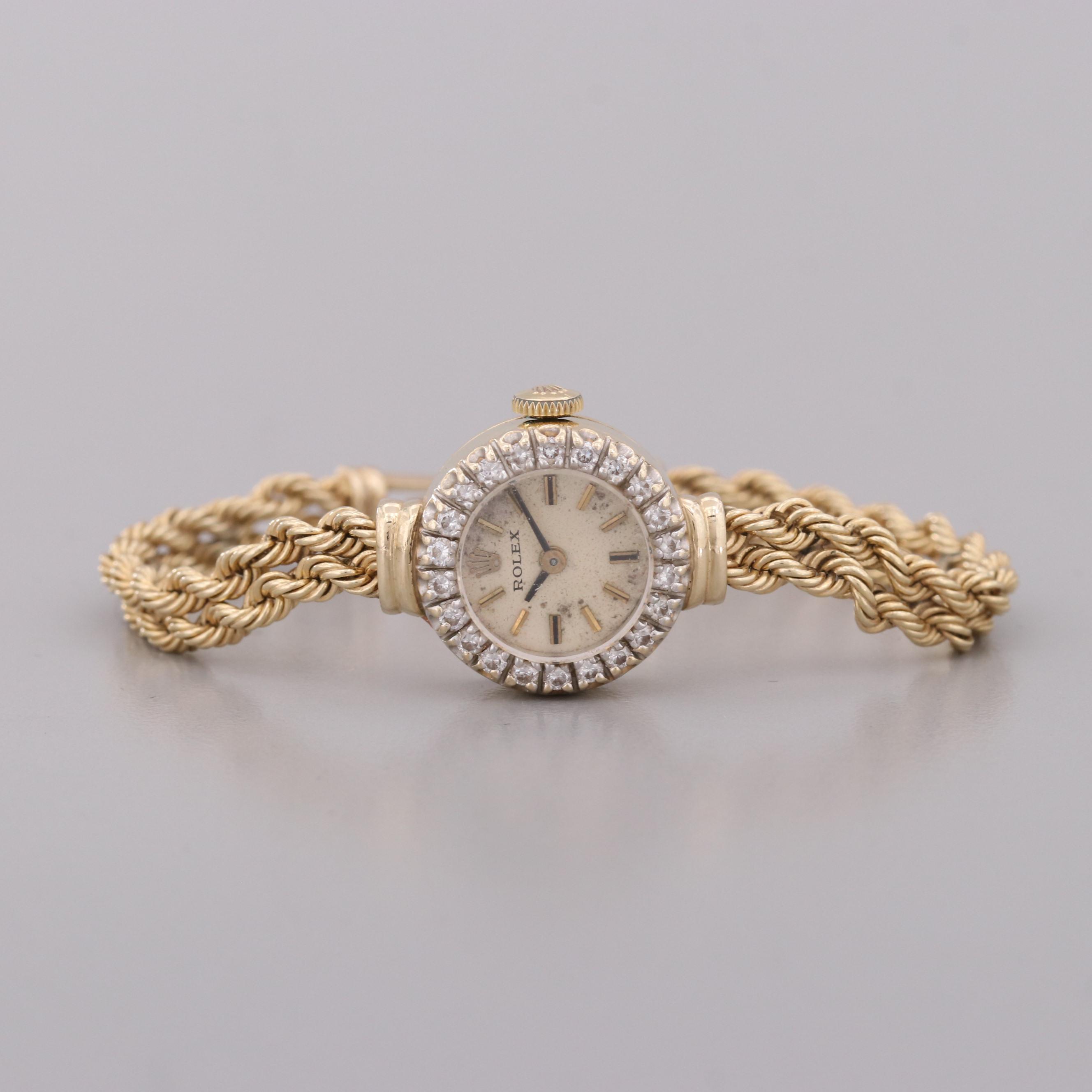 Rolex 14K Yellow Gold and Diamond Bezel Stem Wind Watch