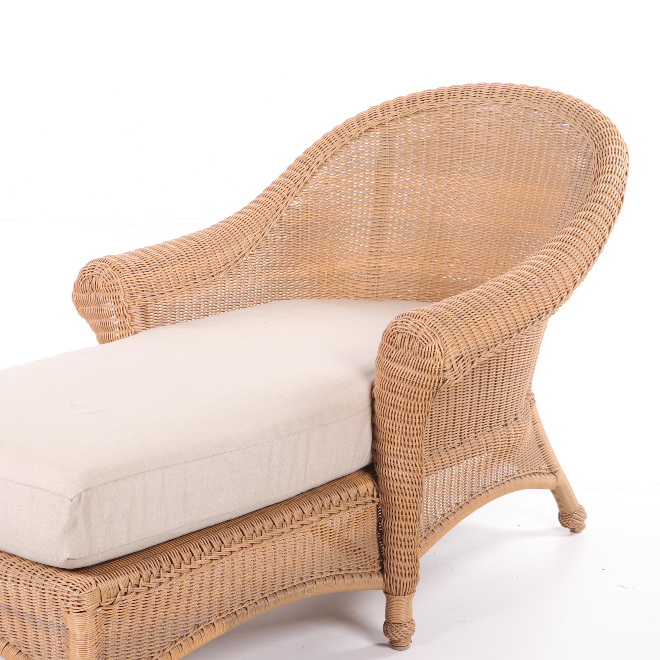 Contemporary Tan Wicker Chaise Lounge